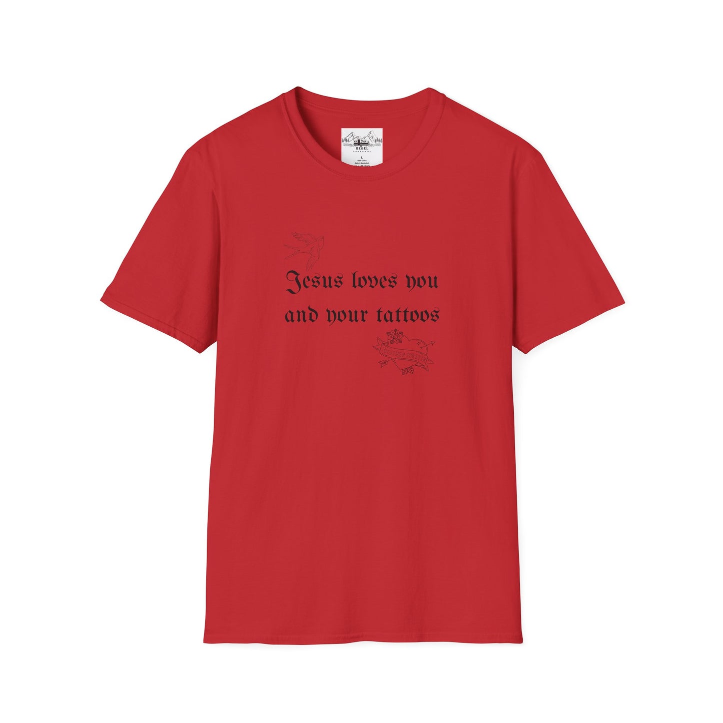 Jesus Loves You and Your Tattoos – Tattoo Dove & Heart T-Shirt