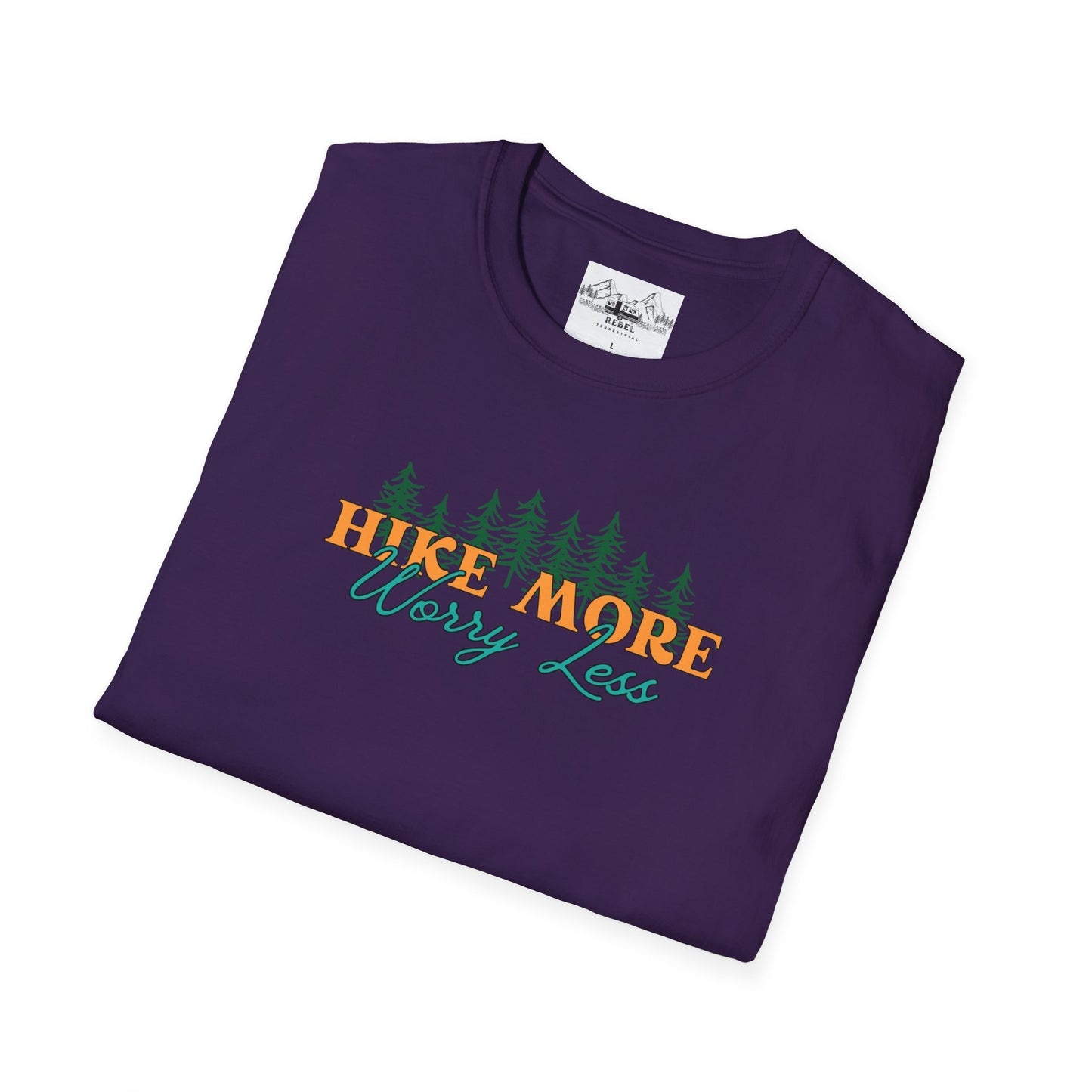 Hike More Worry Less | Retro Pine Trees Unisex Softstyle T-Shirt