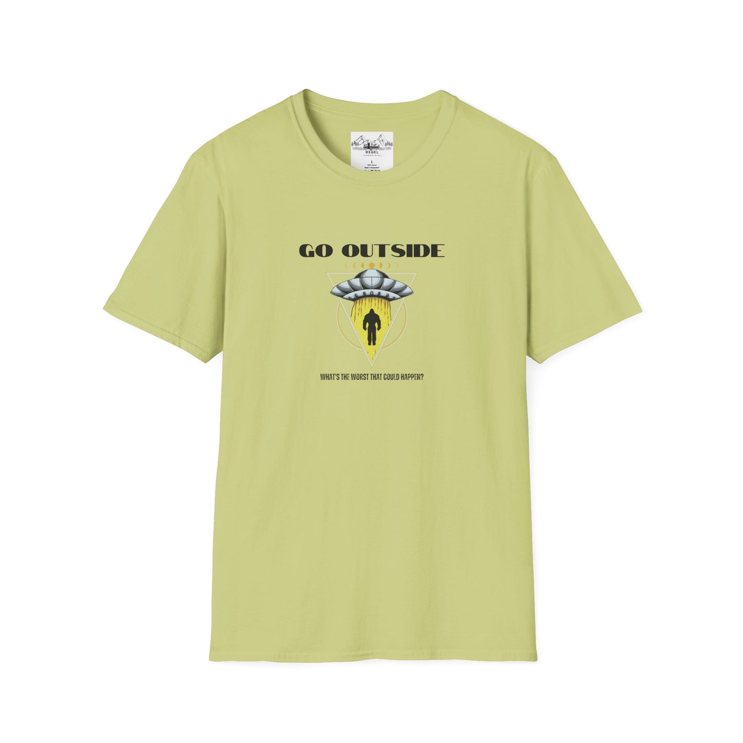 Go Outside — What’s the Worst That Could Happen? | Bigfoot Abduction Unisex Softstyle T-Shirt
