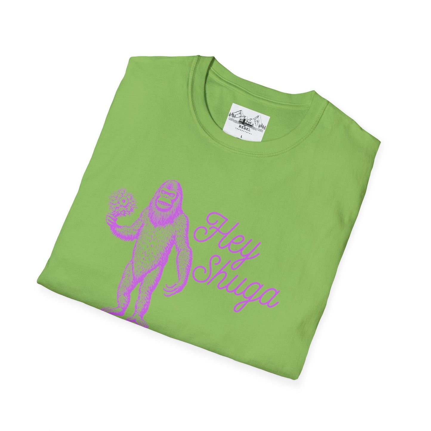 Hey Shuga Bigfoot T-Shirt – Unisex Softstyle Tee in Lurid Pink