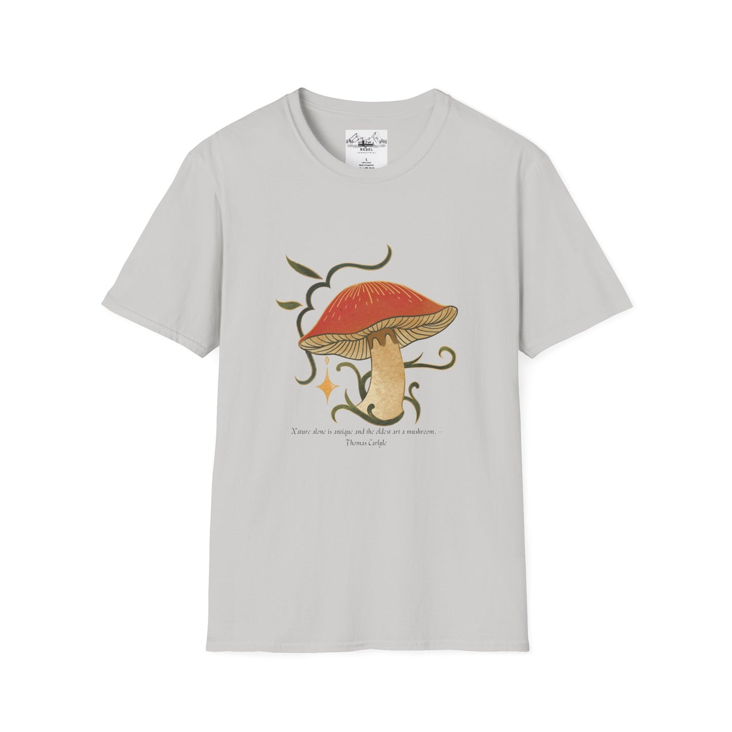 Nature Alone Is Antique – Old World Mushroom Unisex Softstyle T-Shirt | Thomas Carlyle Quote