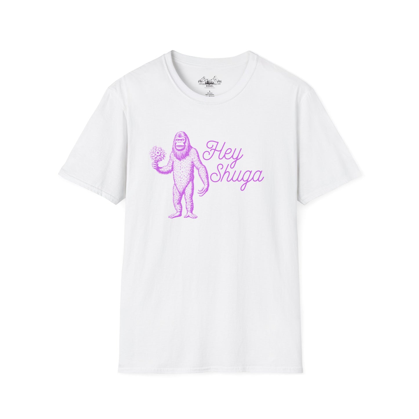 Hey Shuga Bigfoot T-Shirt – Unisex Softstyle Tee in Lurid Pink