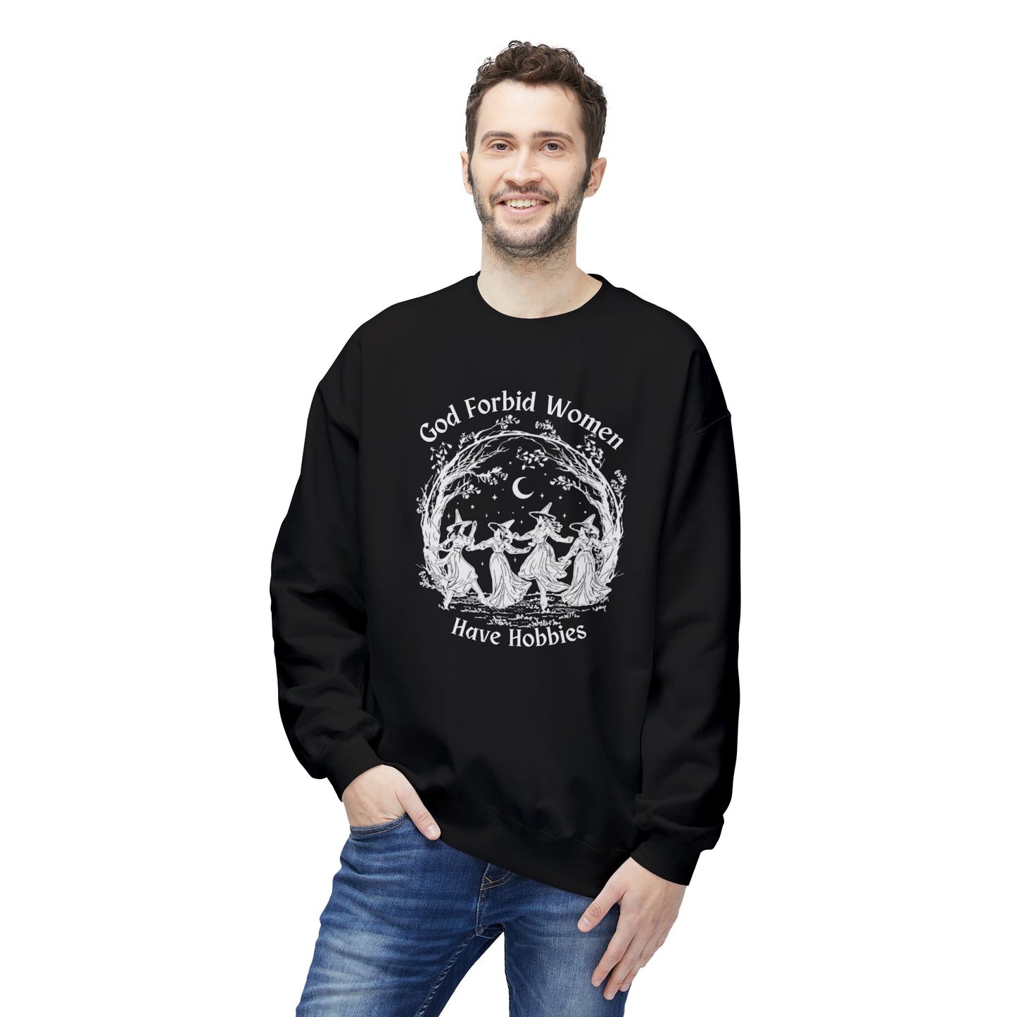 "God Forbid, Women Have Hobbies" Unisex Midweight Fleece Crewneck Sweatshirt