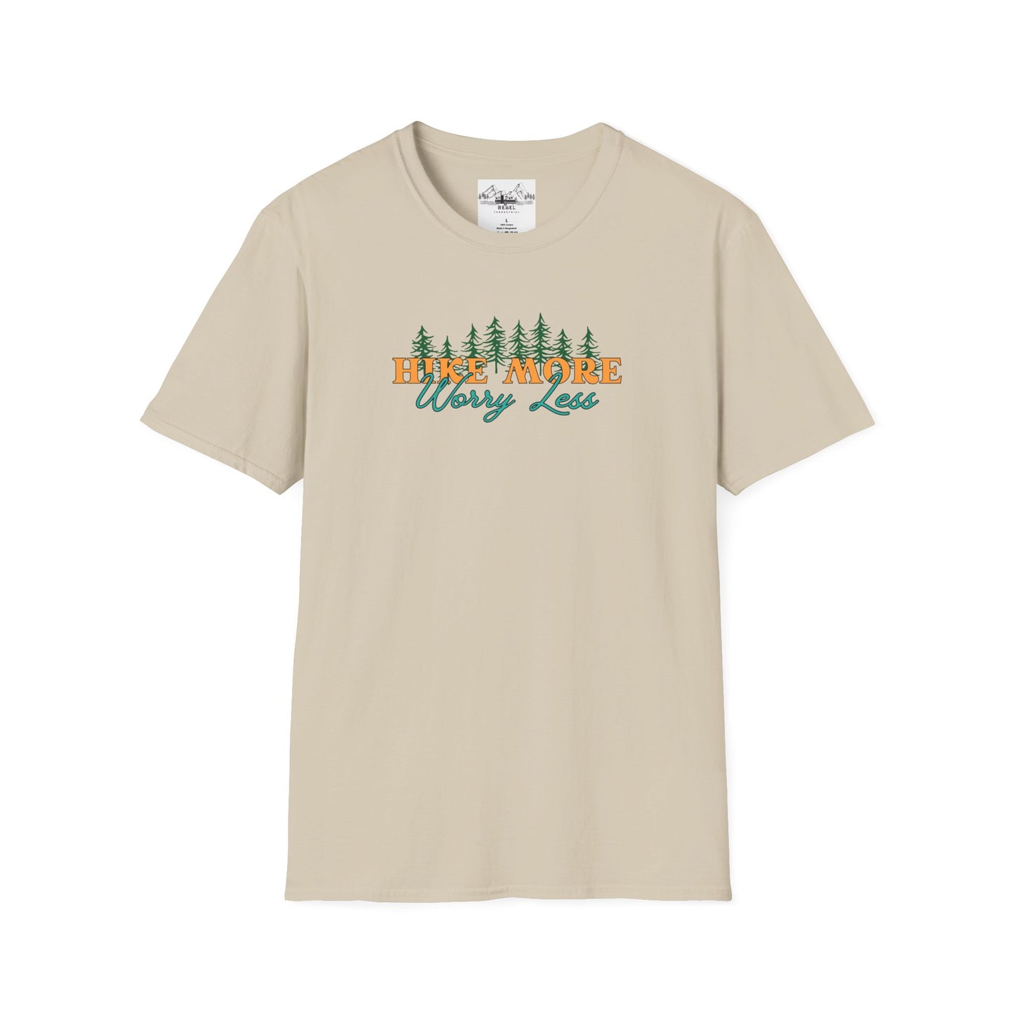 Hike More Worry Less | Retro Pine Trees Unisex Softstyle T-Shirt