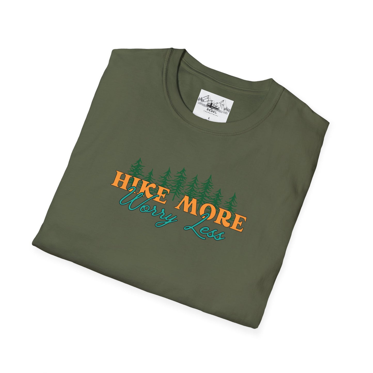 Hike More Worry Less | Retro Pine Trees Unisex Softstyle T-Shirt