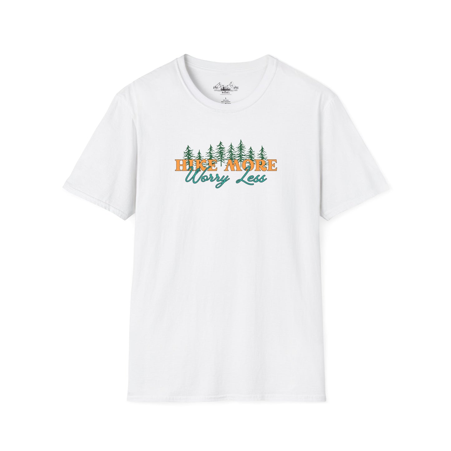 Hike More Worry Less | Retro Pine Trees Unisex Softstyle T-Shirt