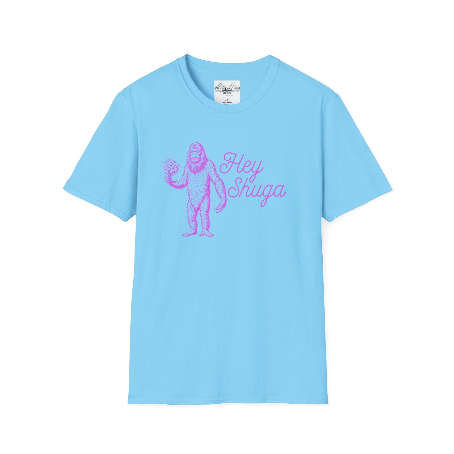 Hey Shuga Bigfoot T-Shirt – Unisex Softstyle Tee in Lurid Pink