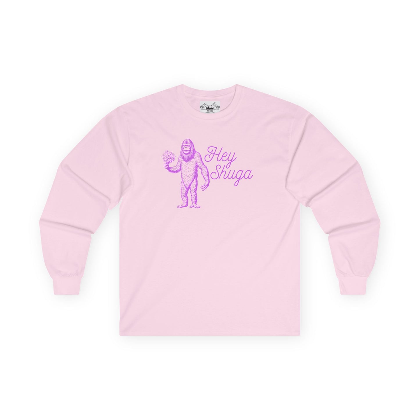 Hey Shuga Long Sleeve Tee – Bigfoot with Flowers in Pink