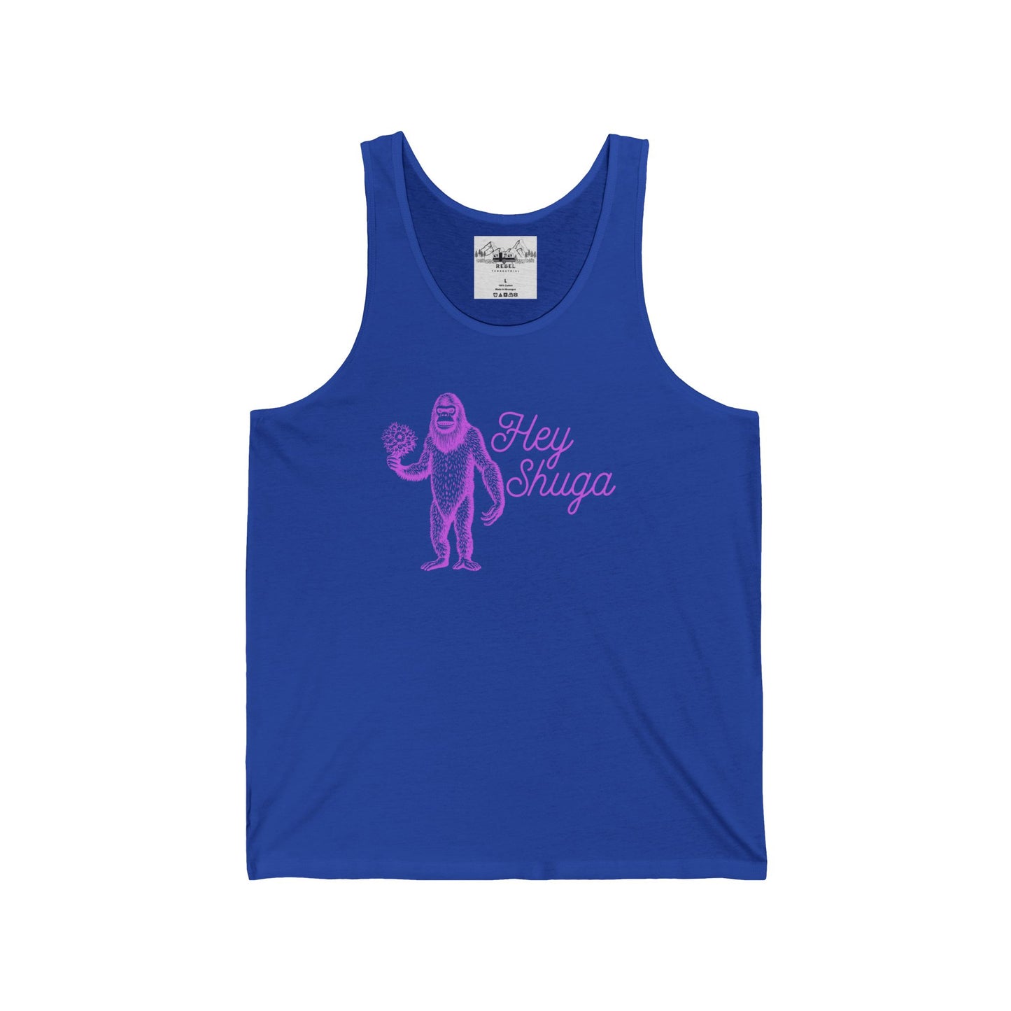 Hey Shuga Unisex Tank Top – Bigfoot with Flowers in Pink