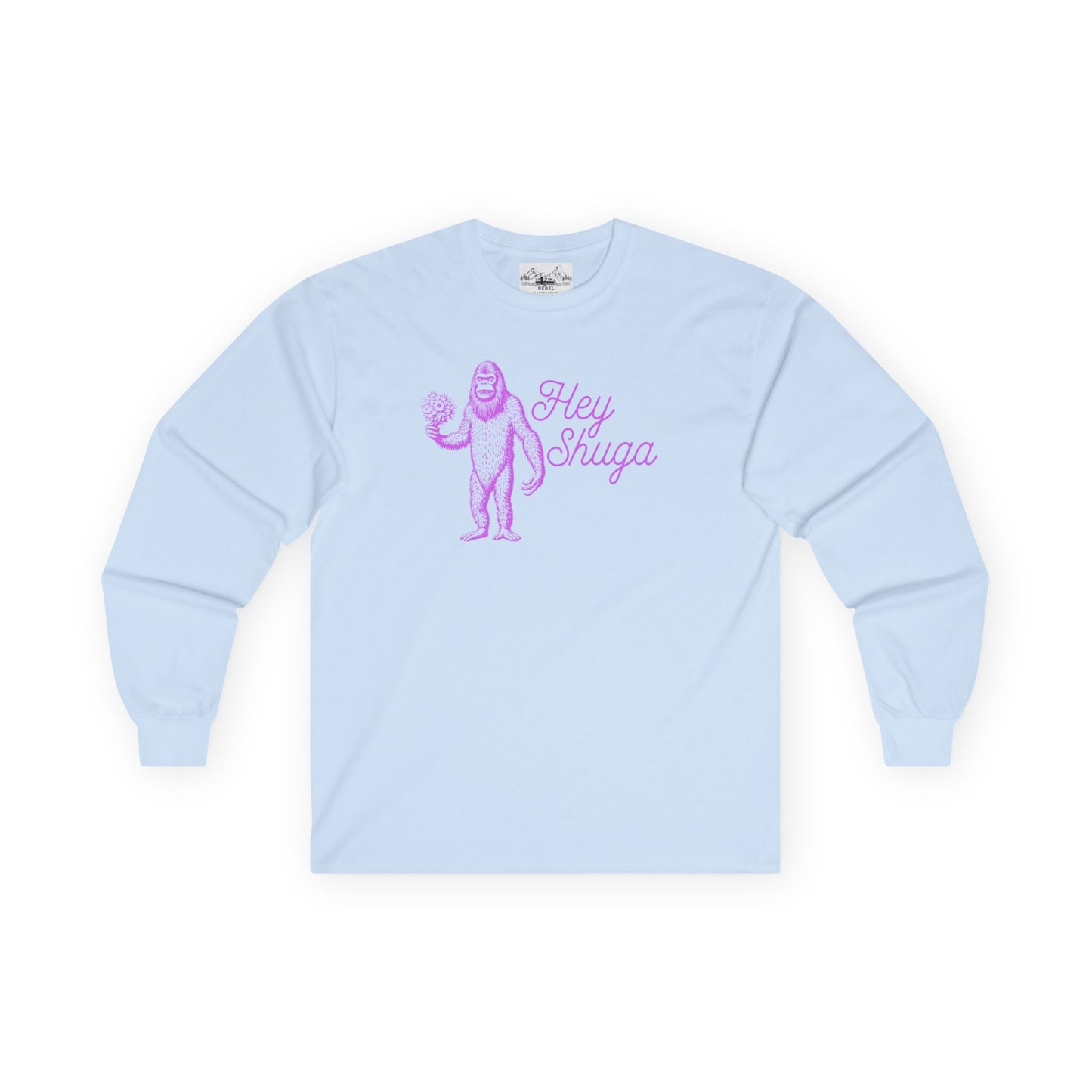 Hey Shuga Long Sleeve Tee – Bigfoot with Flowers in Pink