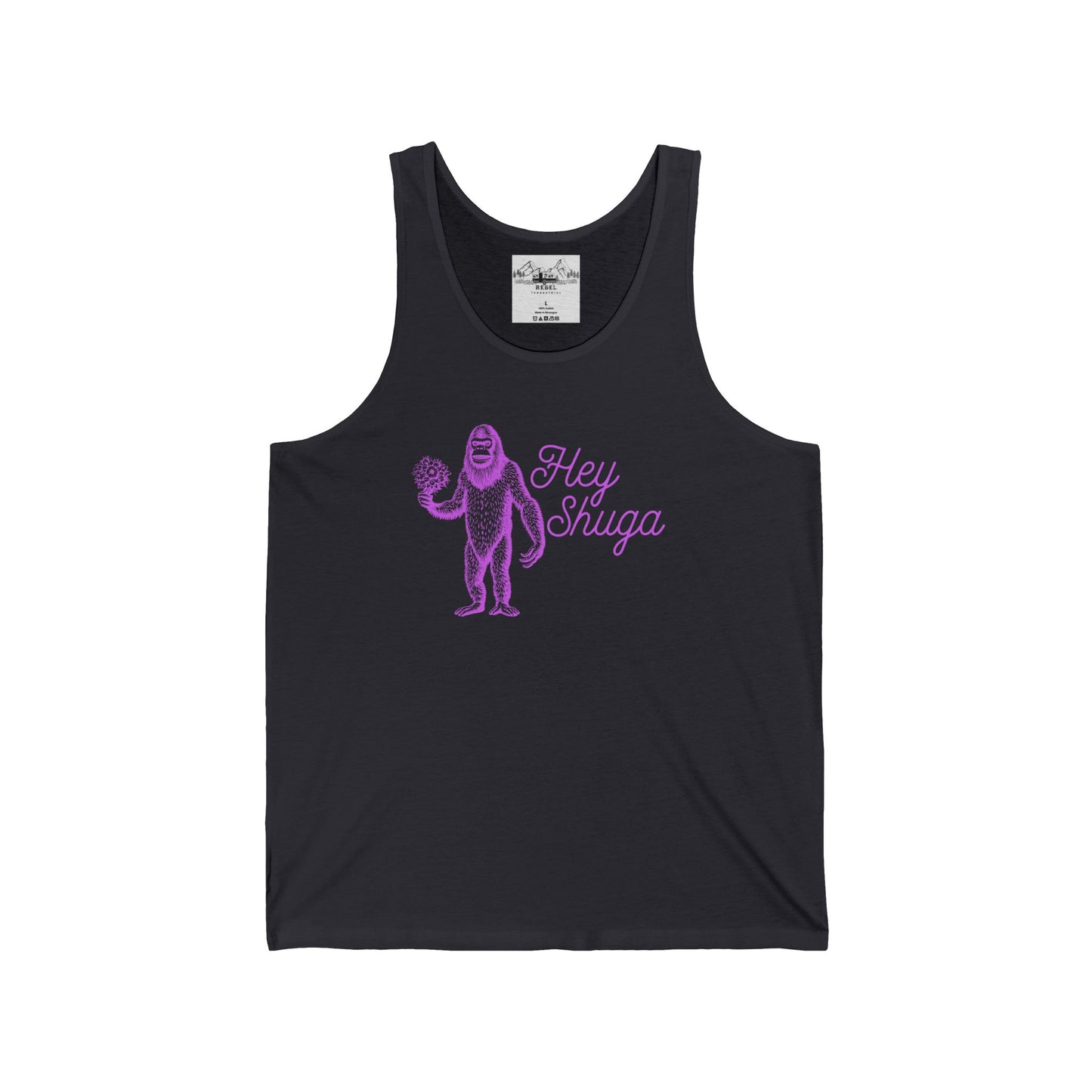 Hey Shuga Unisex Tank Top – Bigfoot with Flowers in Pink