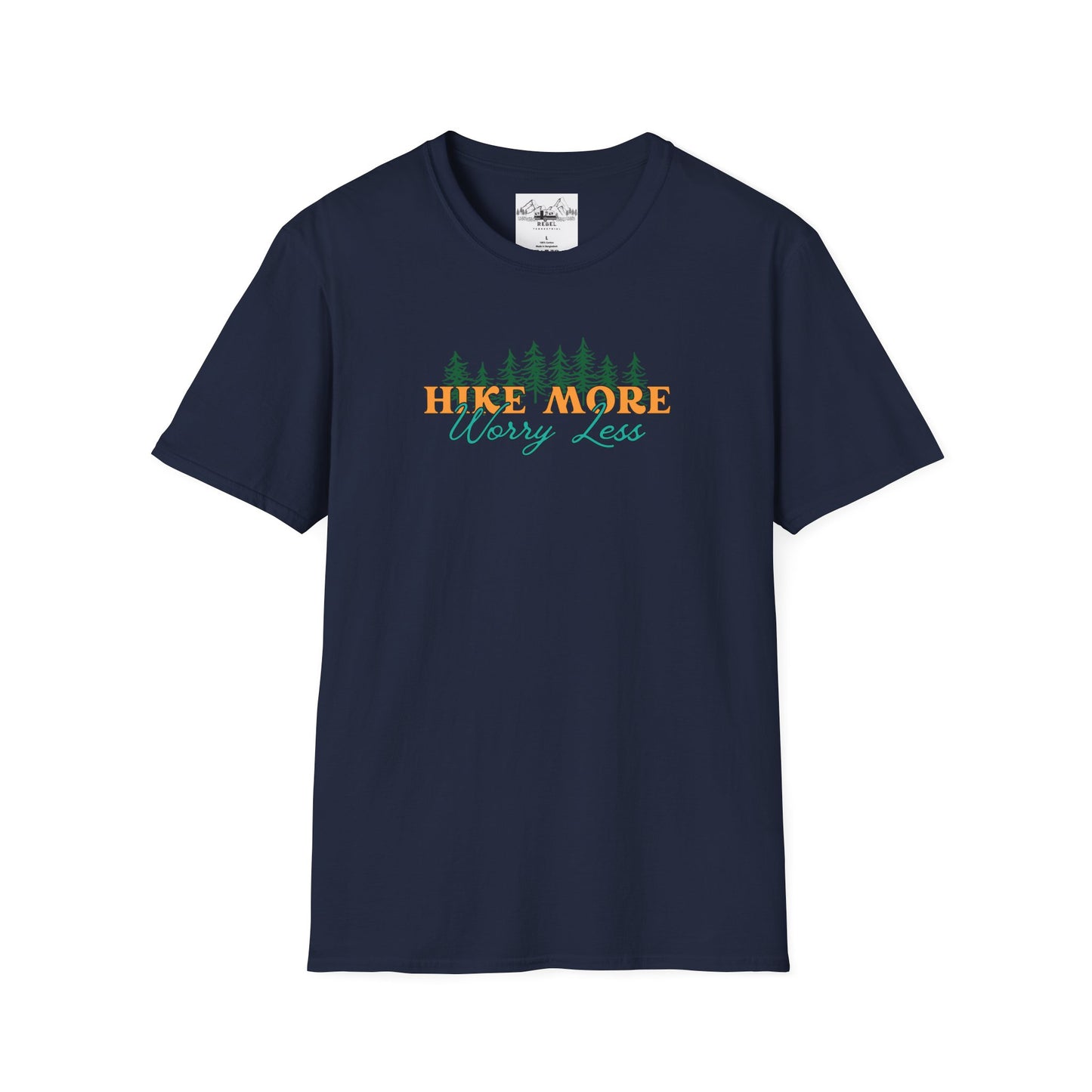 Hike More Worry Less | Retro Pine Trees Unisex Softstyle T-Shirt