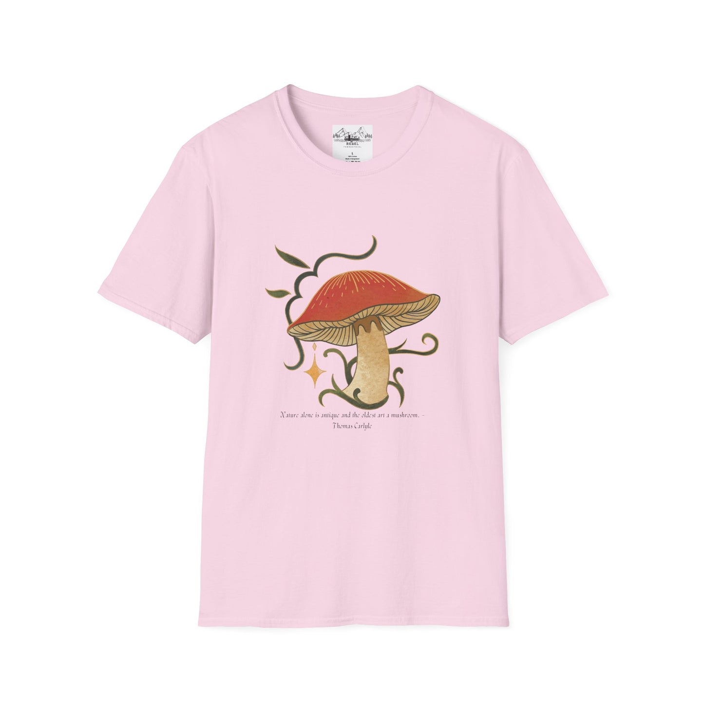 Nature Alone Is Antique – Old World Mushroom Unisex Softstyle T-Shirt | Thomas Carlyle Quote