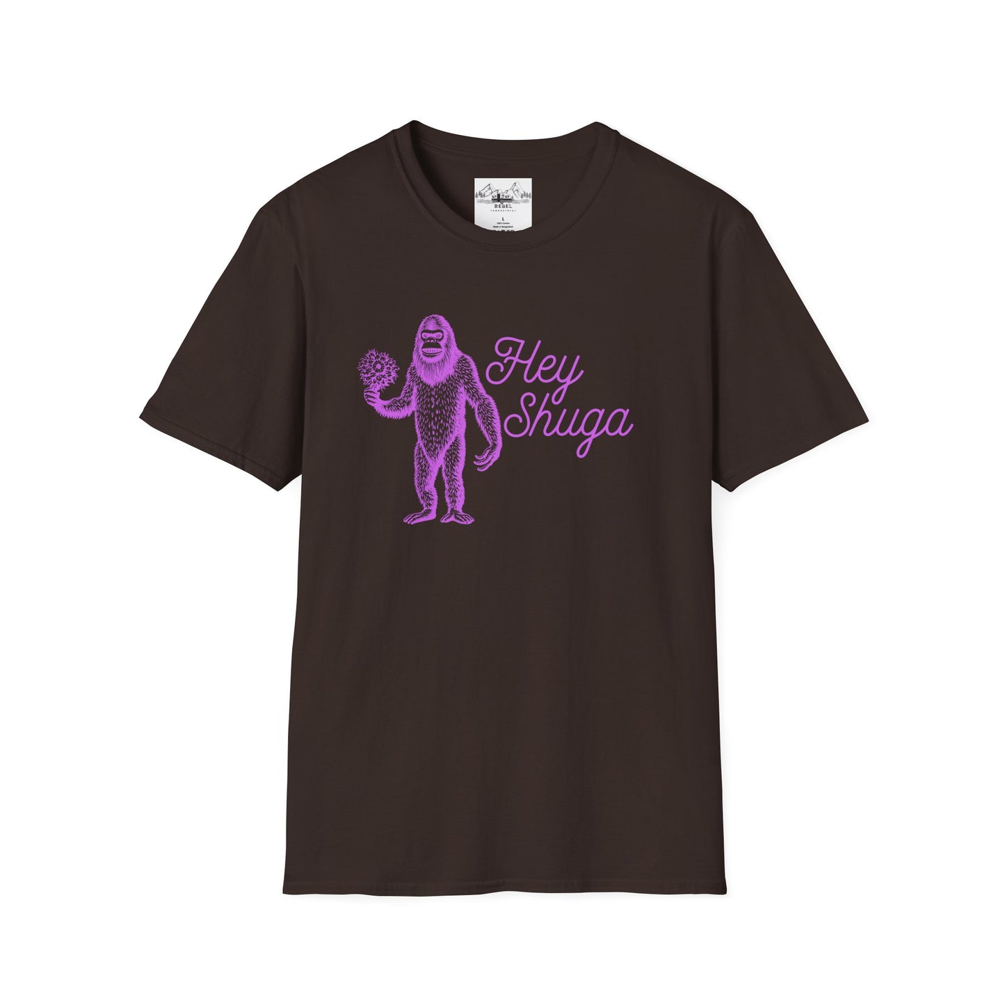 Hey Shuga Bigfoot T-Shirt – Unisex Softstyle Tee in Lurid Pink