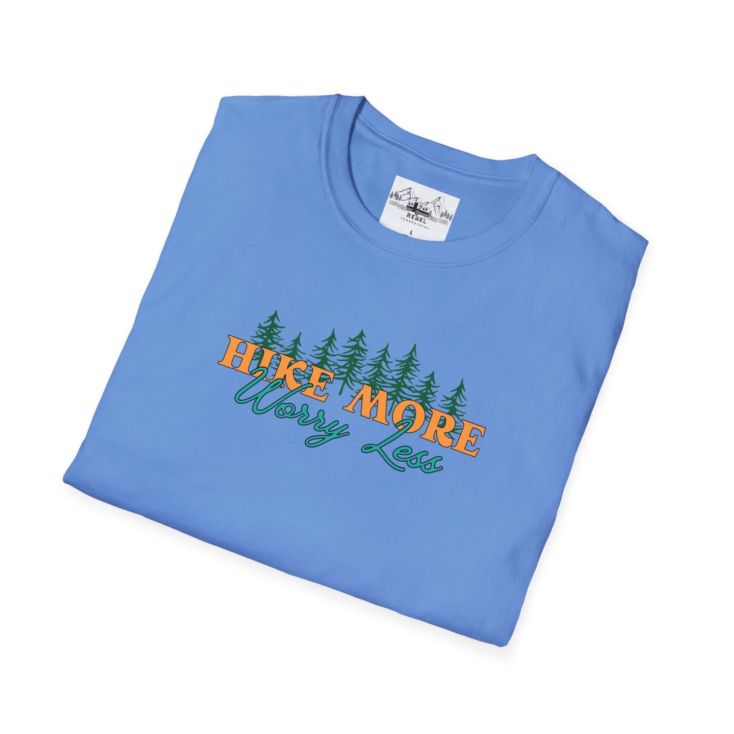 Hike More Worry Less | Retro Pine Trees Unisex Softstyle T-Shirt