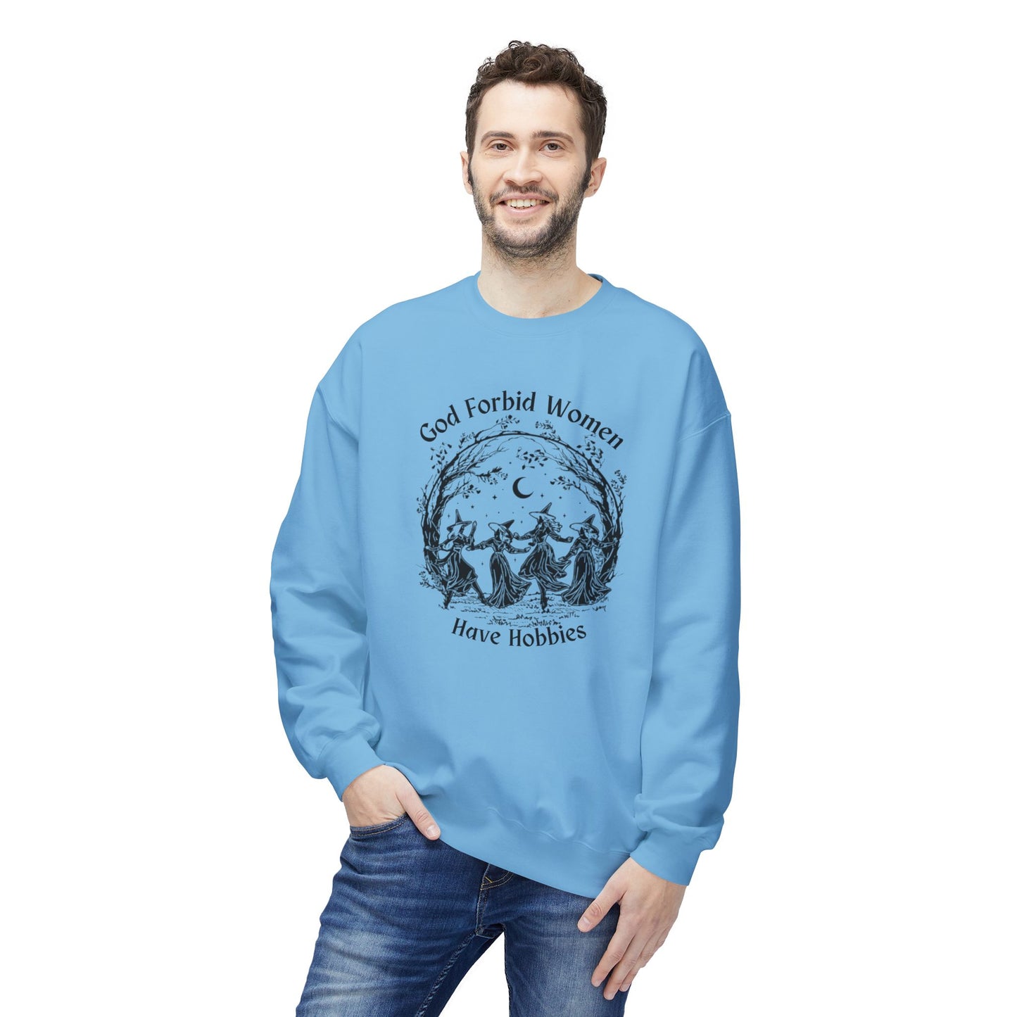 "God Forbid, Women Have Hobbies" Unisex Midweight Fleece Crewneck Sweatshirt