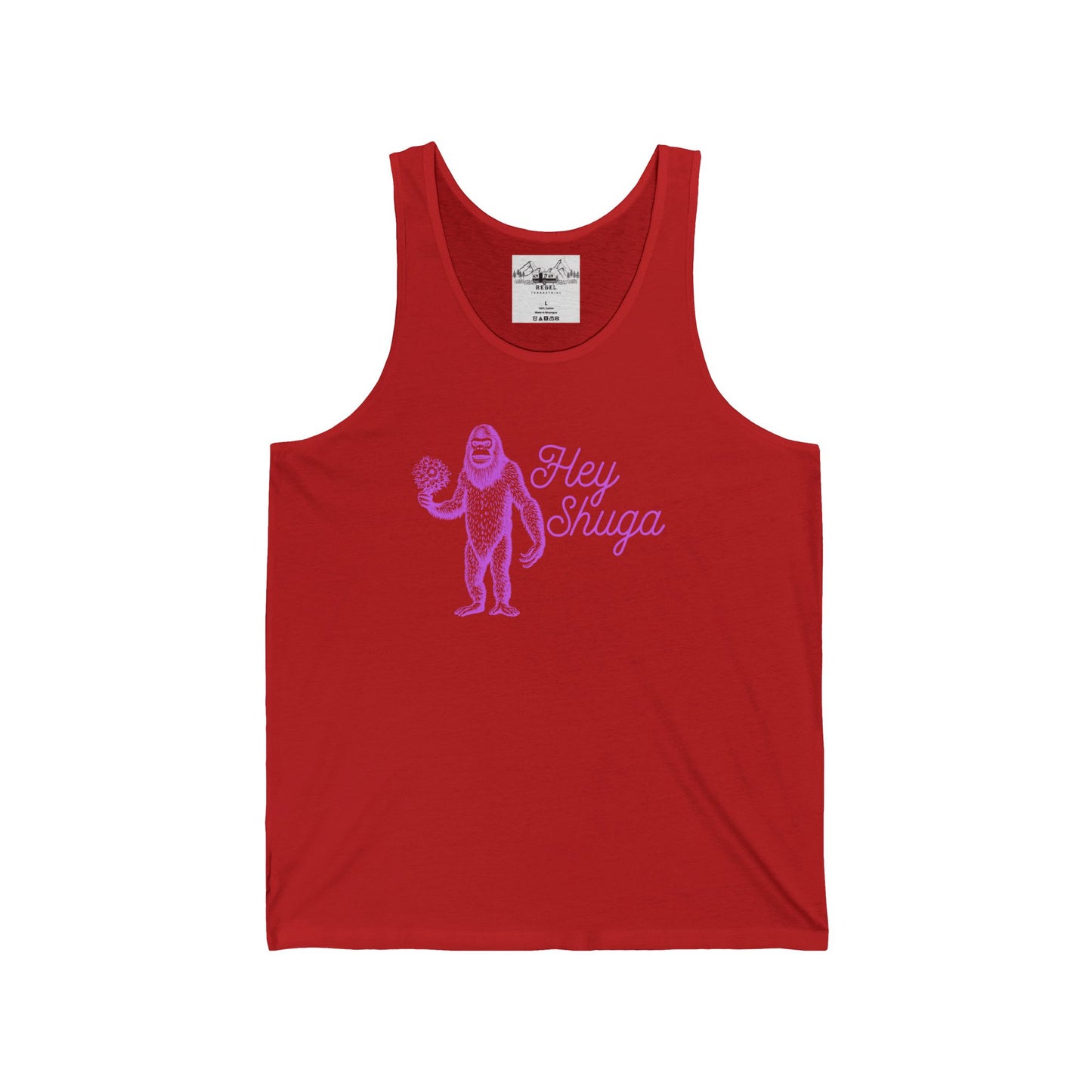 Hey Shuga Unisex Tank Top – Bigfoot with Flowers in Pink