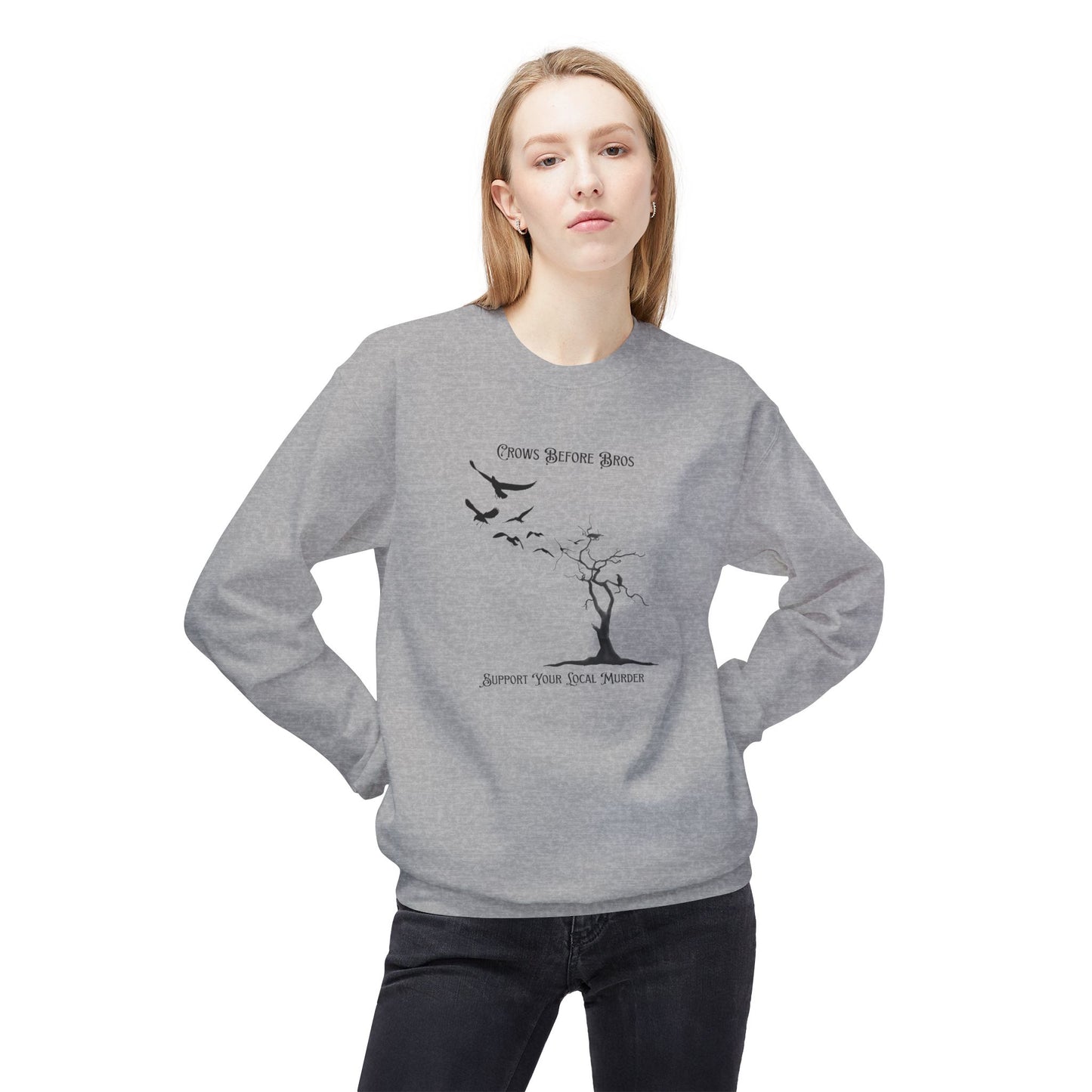 "Crows Before Bros" Unisex Midweight Fleece Crewneck Sweatshirt
