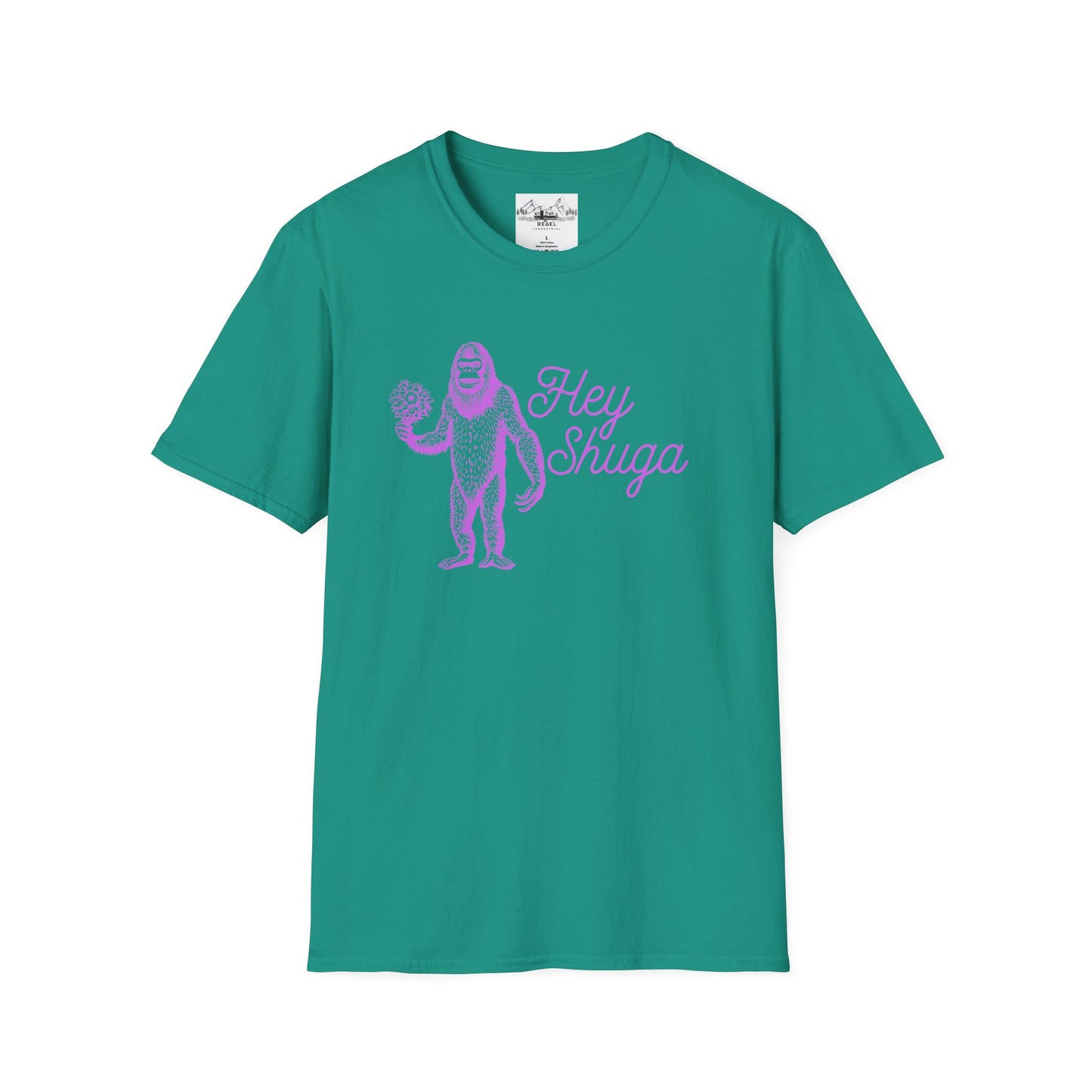 Hey Shuga Bigfoot T-Shirt – Unisex Softstyle Tee in Lurid Pink