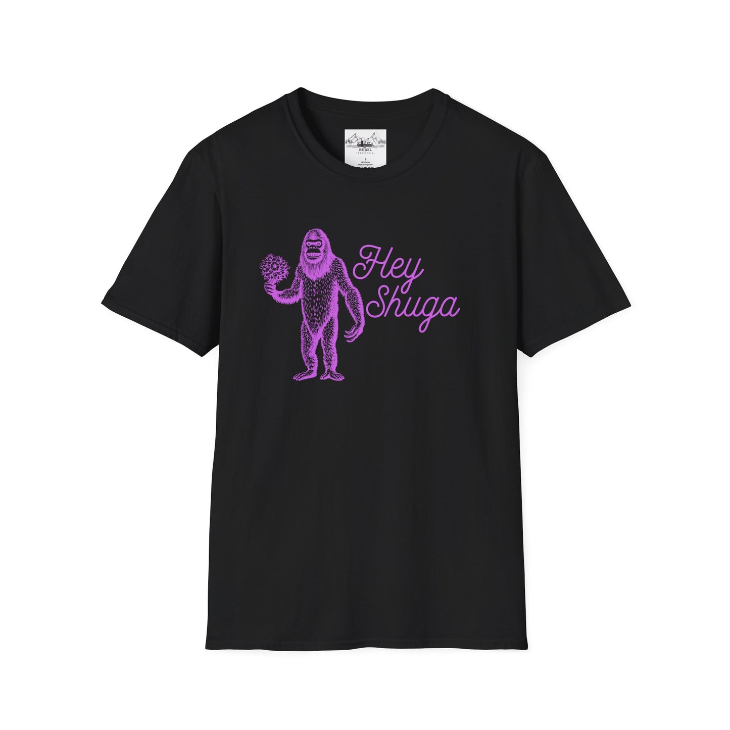 Hey Shuga Bigfoot T-Shirt – Unisex Softstyle Tee in Lurid Pink
