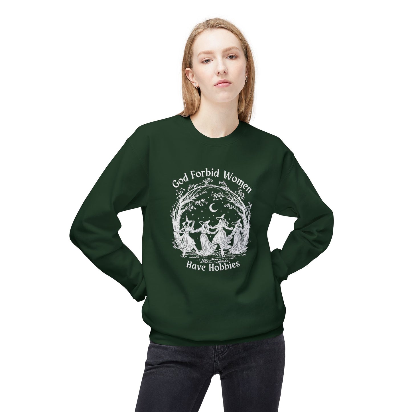 "God Forbid, Women Have Hobbies" Unisex Midweight Fleece Crewneck Sweatshirt