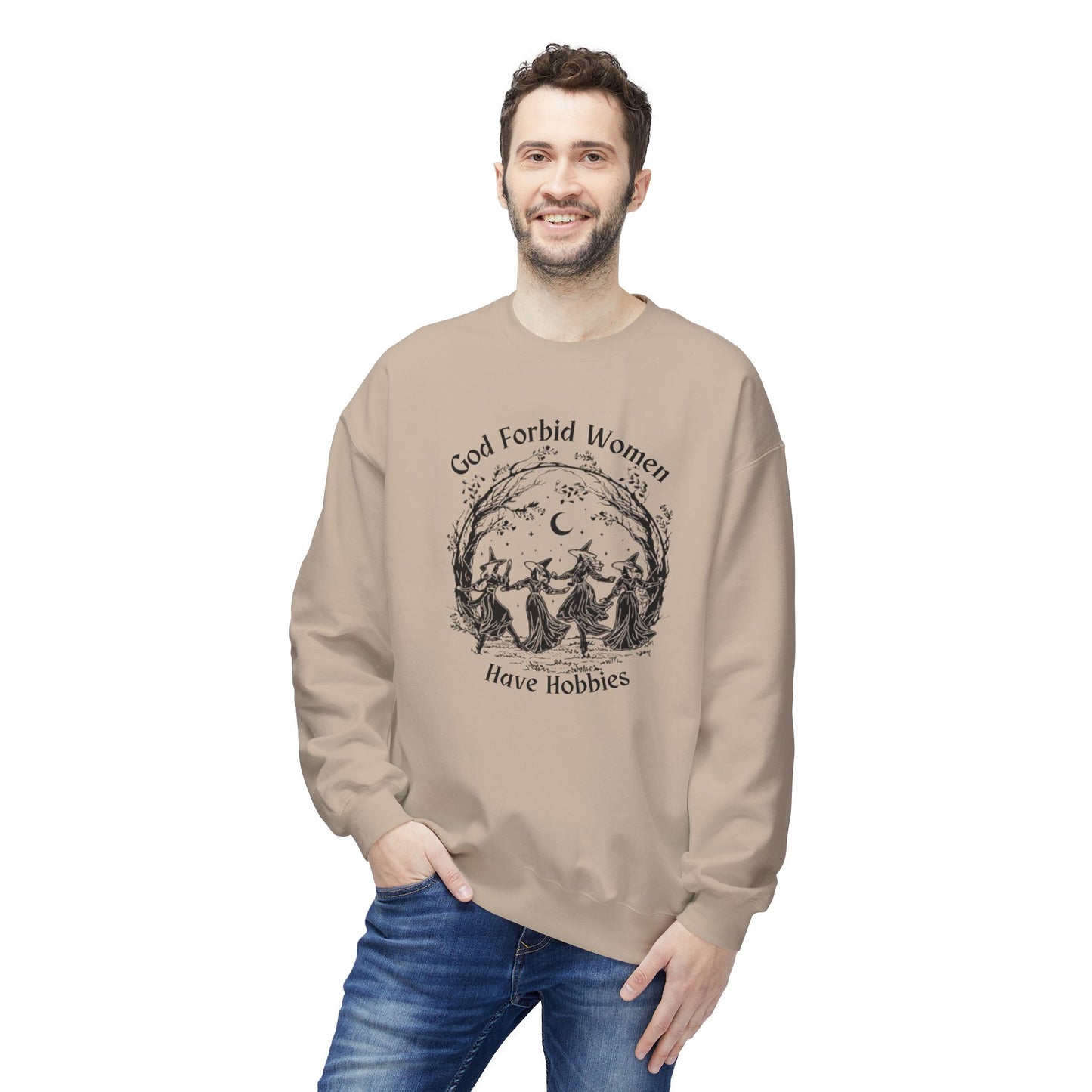 "God Forbid, Women Have Hobbies" Unisex Midweight Fleece Crewneck Sweatshirt