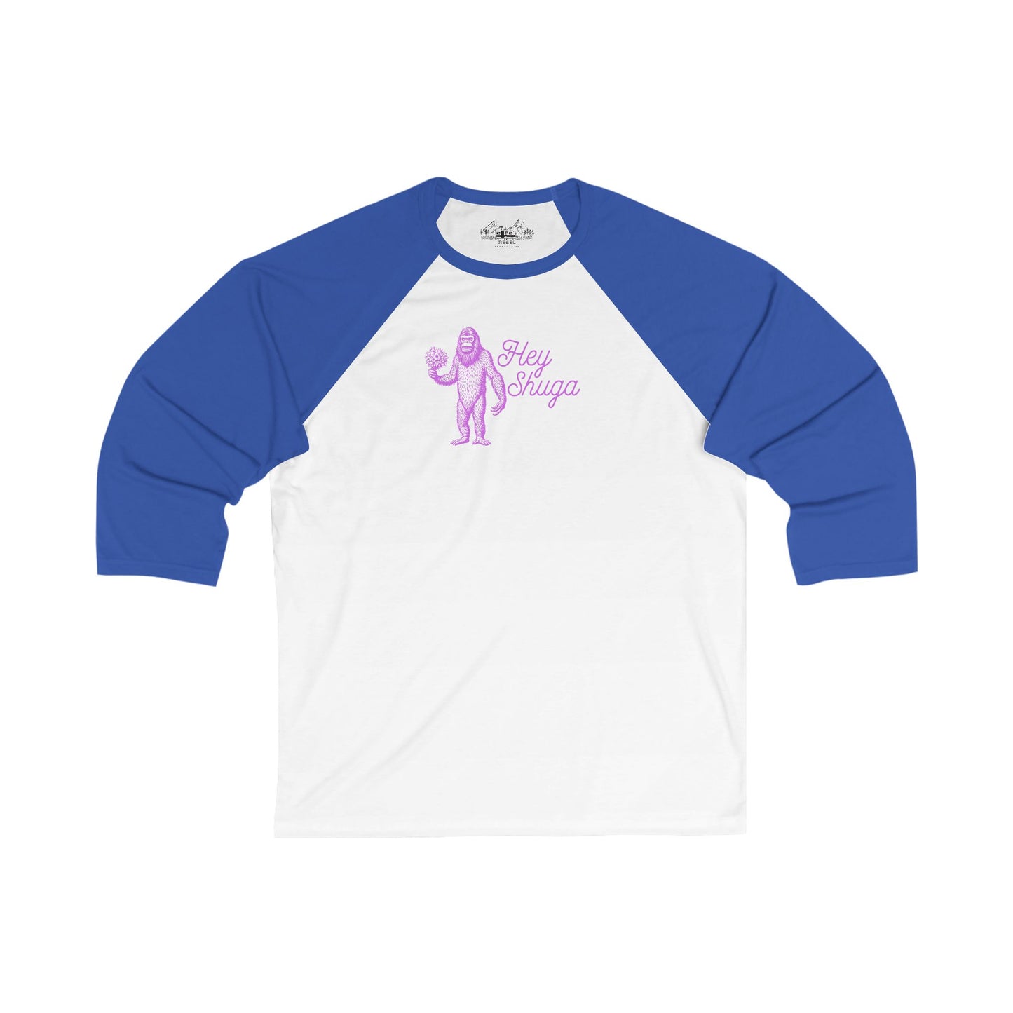 Hey Shuga 3/4 Sleeve Baseball Tee – Bigfoot with Flowers in Pink