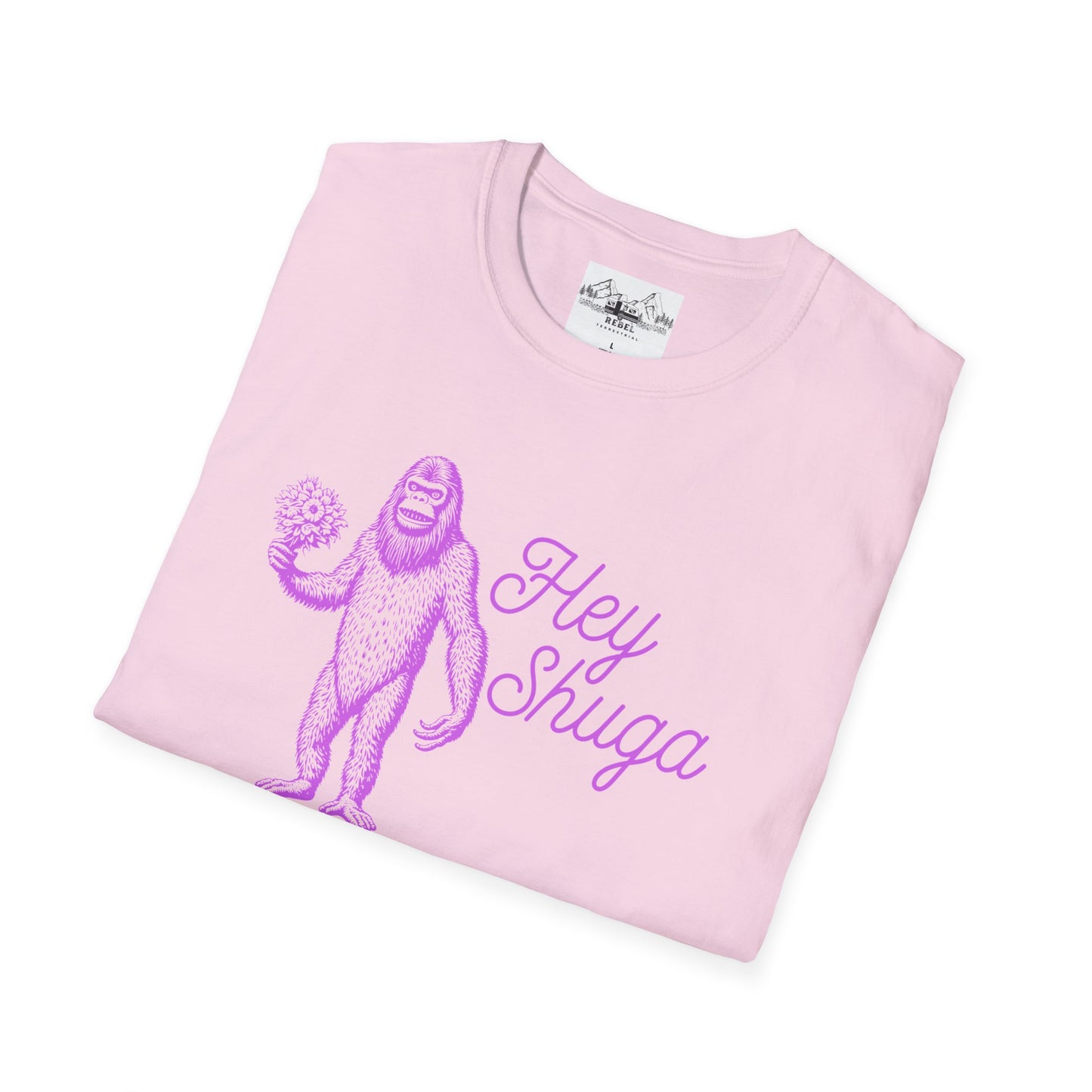 Hey Shuga Bigfoot T-Shirt – Unisex Softstyle Tee in Lurid Pink