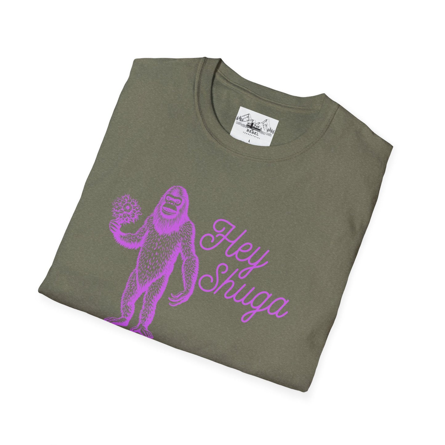 Hey Shuga Bigfoot T-Shirt – Unisex Softstyle Tee in Lurid Pink