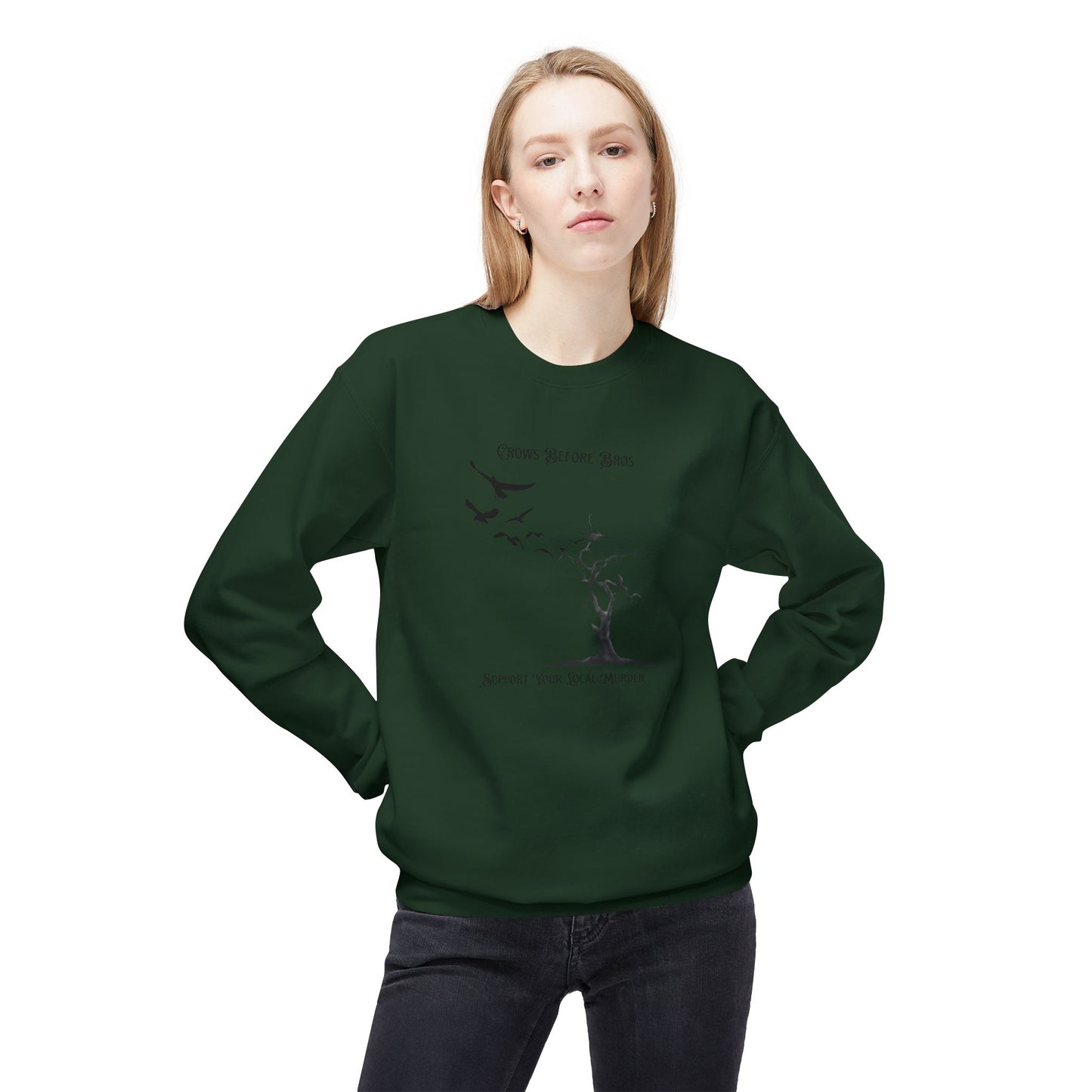 "Crows Before Bros" Unisex Midweight Fleece Crewneck Sweatshirt