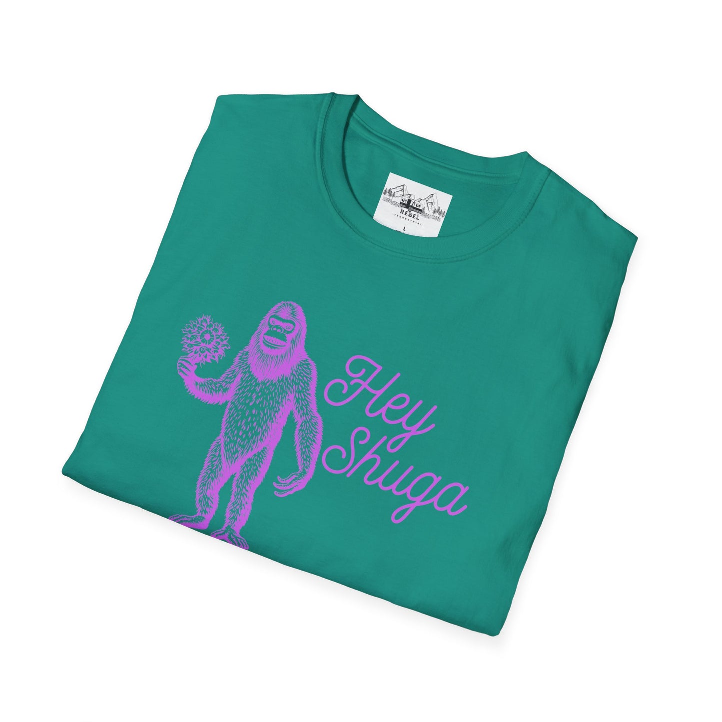Hey Shuga Bigfoot T-Shirt – Unisex Softstyle Tee in Lurid Pink