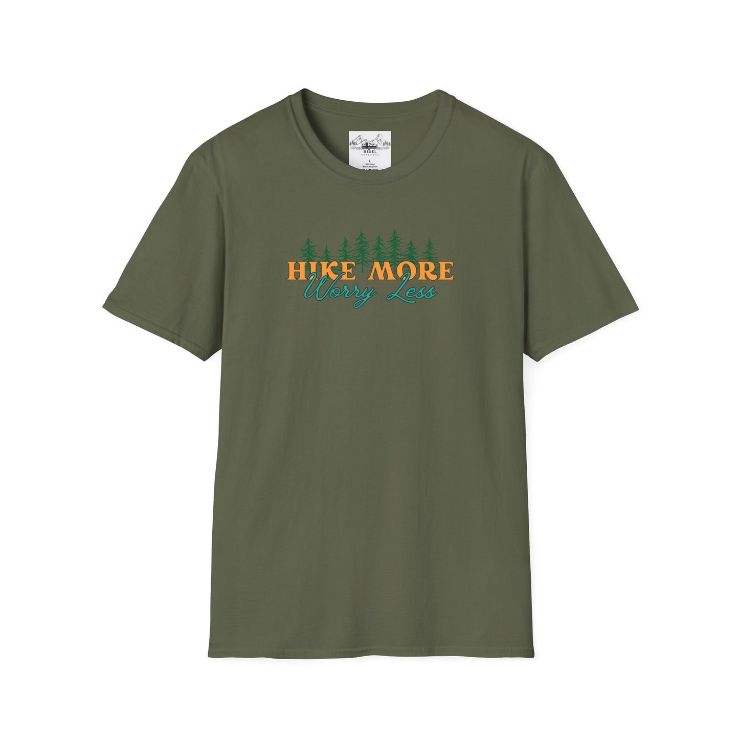 Hike More Worry Less | Retro Pine Trees Unisex Softstyle T-Shirt