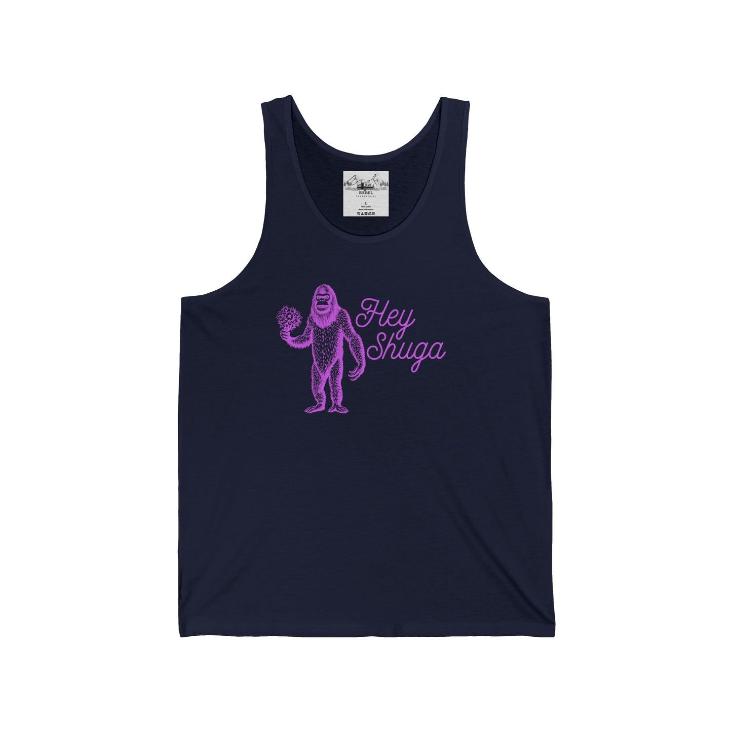 Hey Shuga Unisex Tank Top – Bigfoot with Flowers in Pink