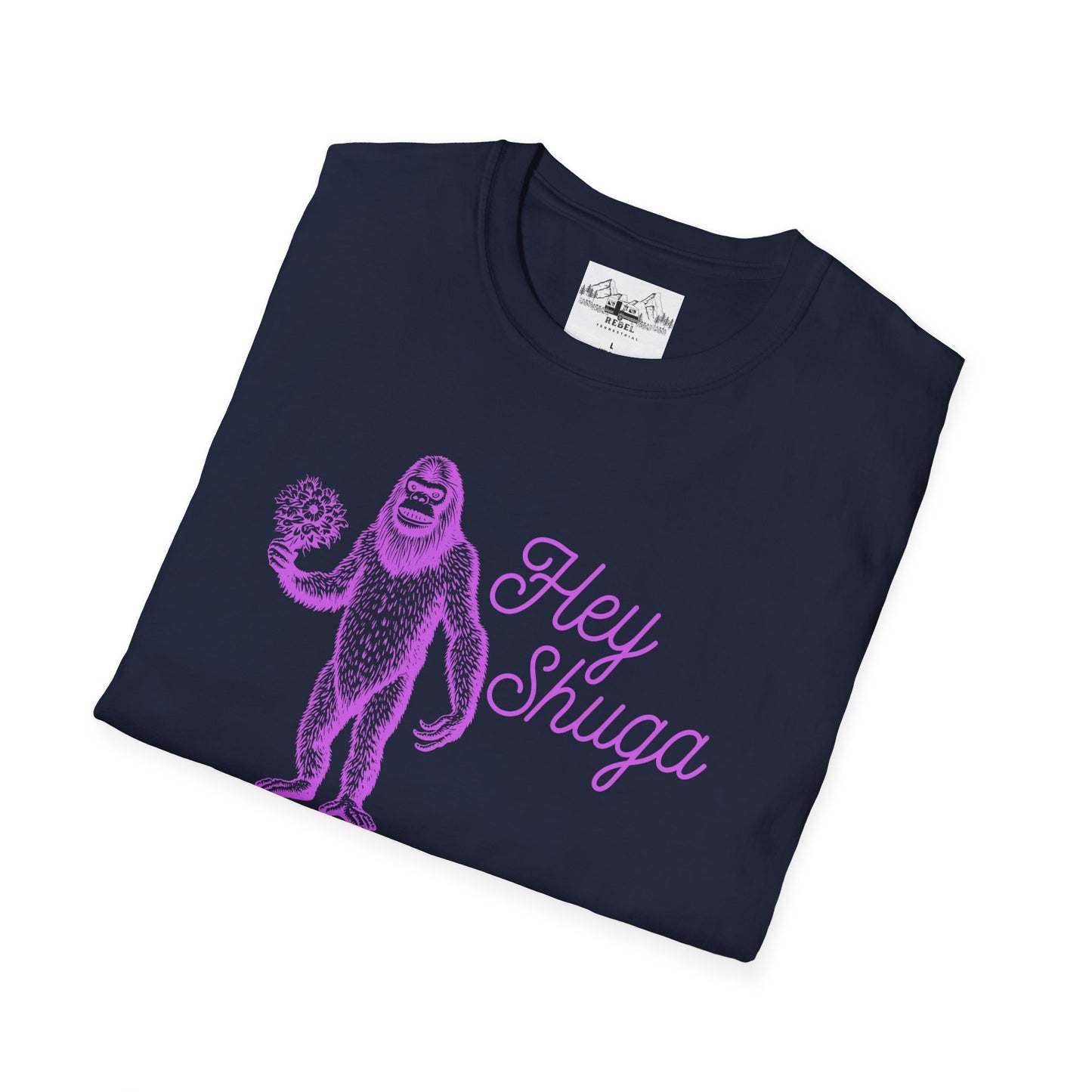 Hey Shuga Bigfoot T-Shirt – Unisex Softstyle Tee in Lurid Pink