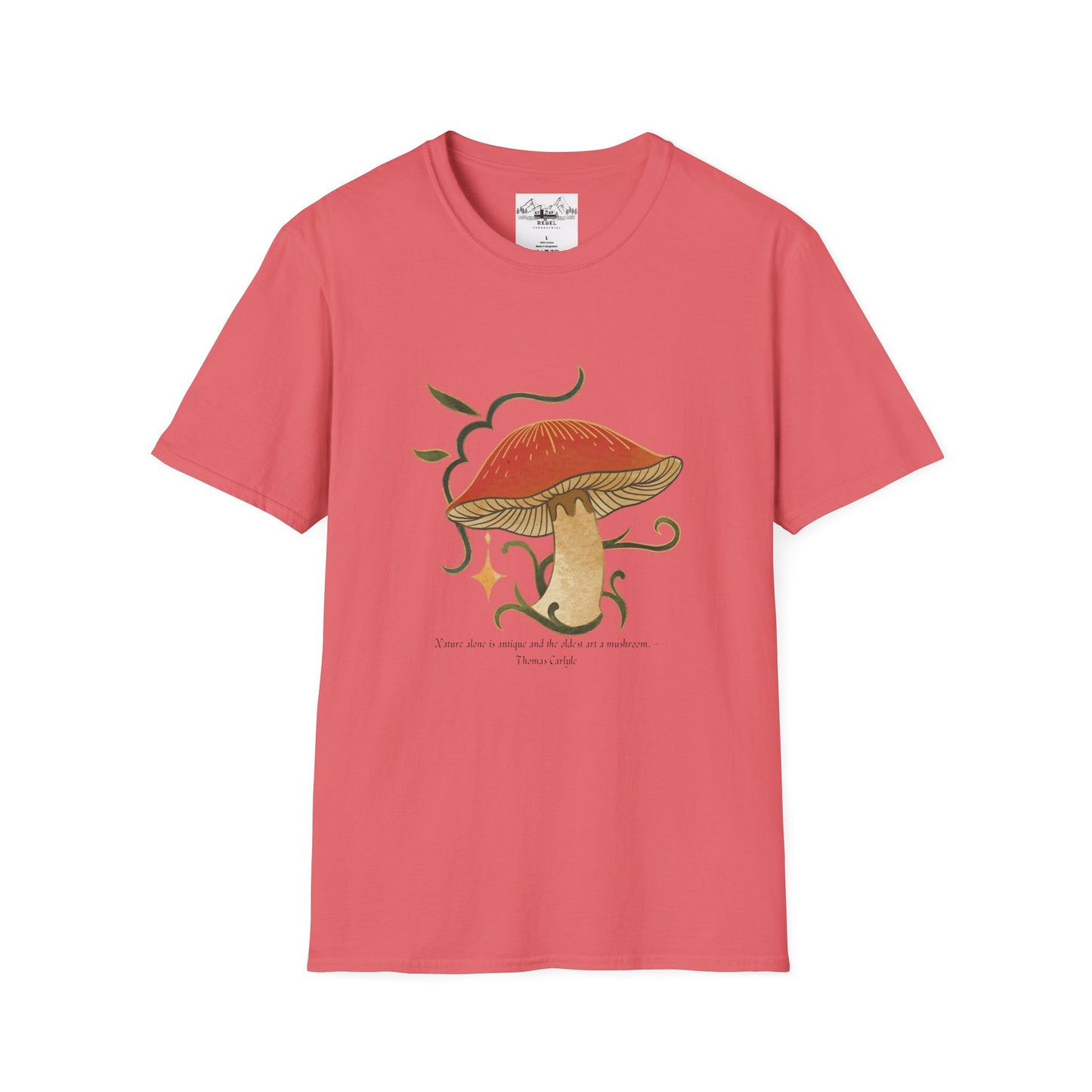 Nature Alone Is Antique – Old World Mushroom Unisex Softstyle T-Shirt | Thomas Carlyle Quote