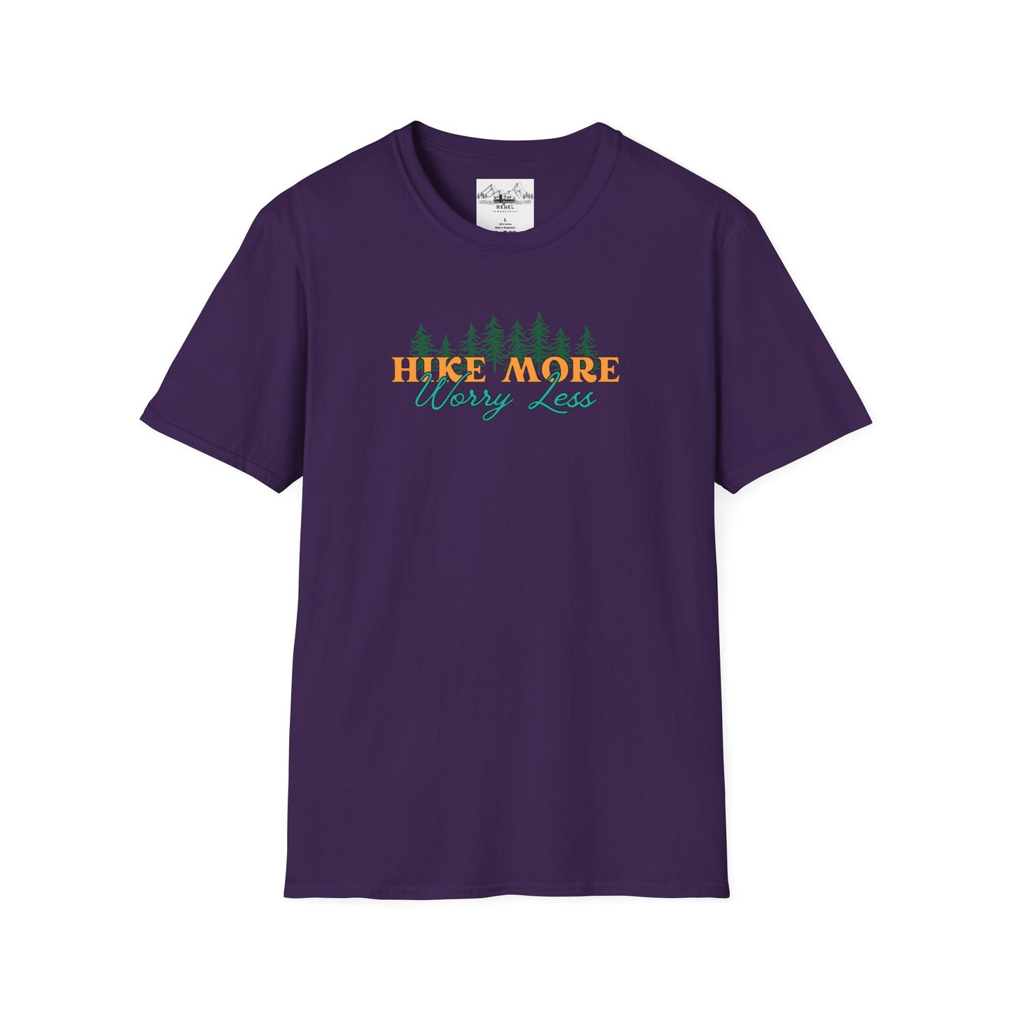 Hike More Worry Less | Retro Pine Trees Unisex Softstyle T-Shirt