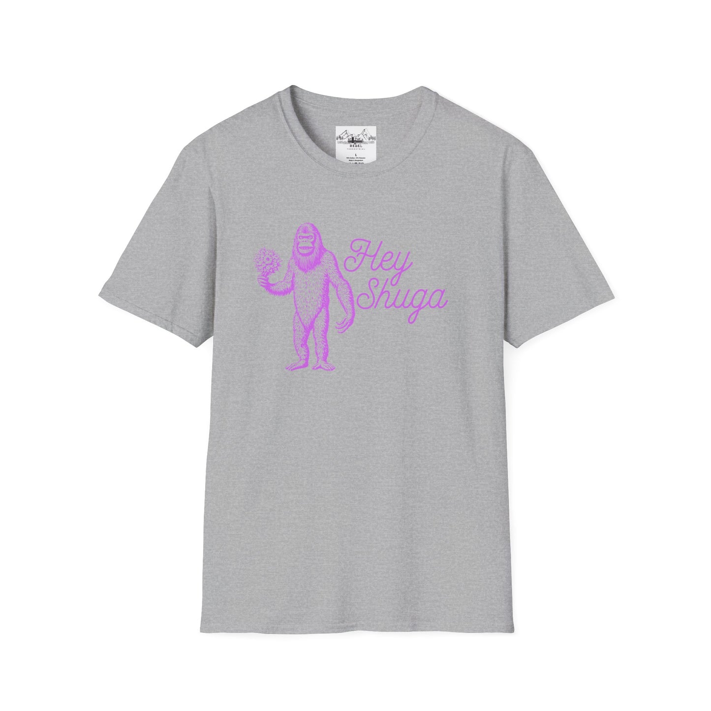 Hey Shuga Bigfoot T-Shirt – Unisex Softstyle Tee in Lurid Pink