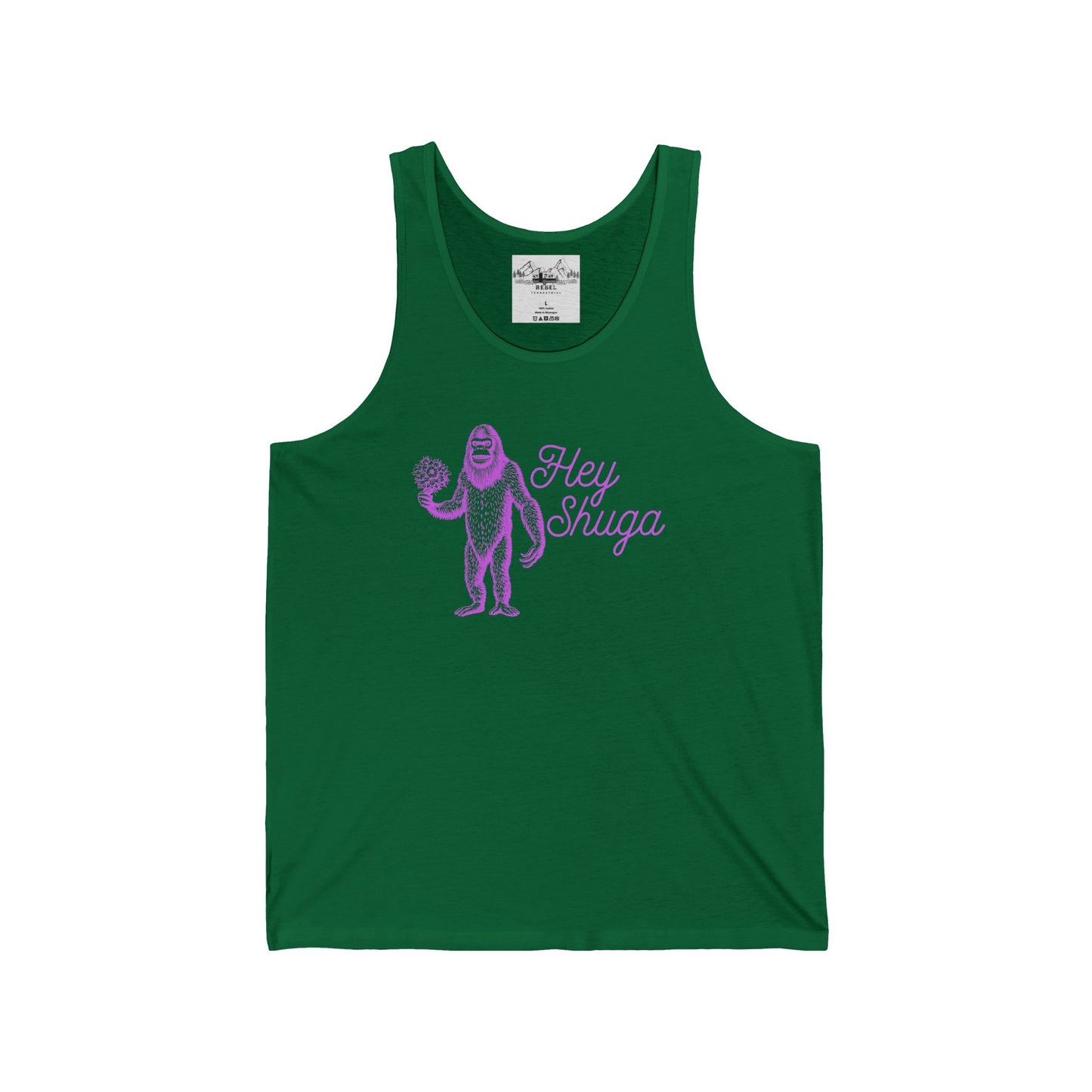 Hey Shuga Unisex Tank Top – Bigfoot with Flowers in Pink
