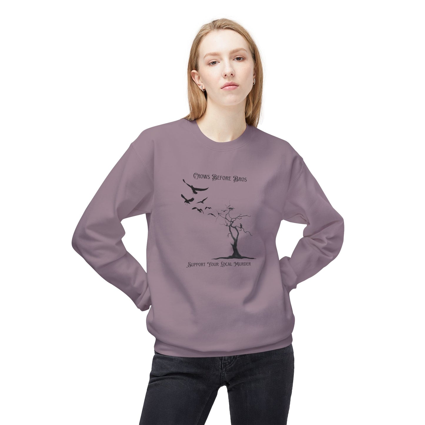 "Crows Before Bros" Unisex Midweight Fleece Crewneck Sweatshirt