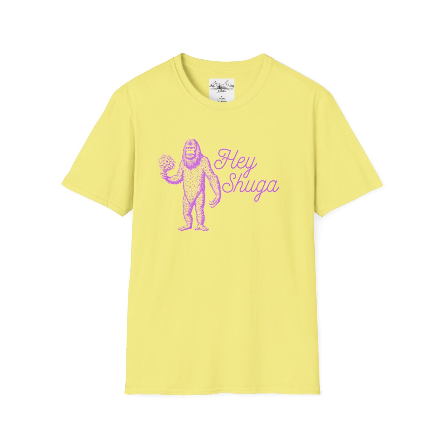 Hey Shuga Bigfoot T-Shirt – Unisex Softstyle Tee in Lurid Pink