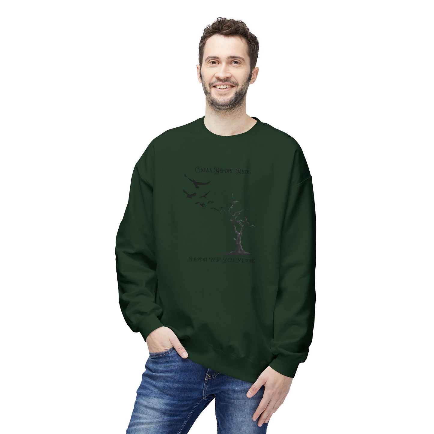 "Crows Before Bros" Unisex Midweight Fleece Crewneck Sweatshirt