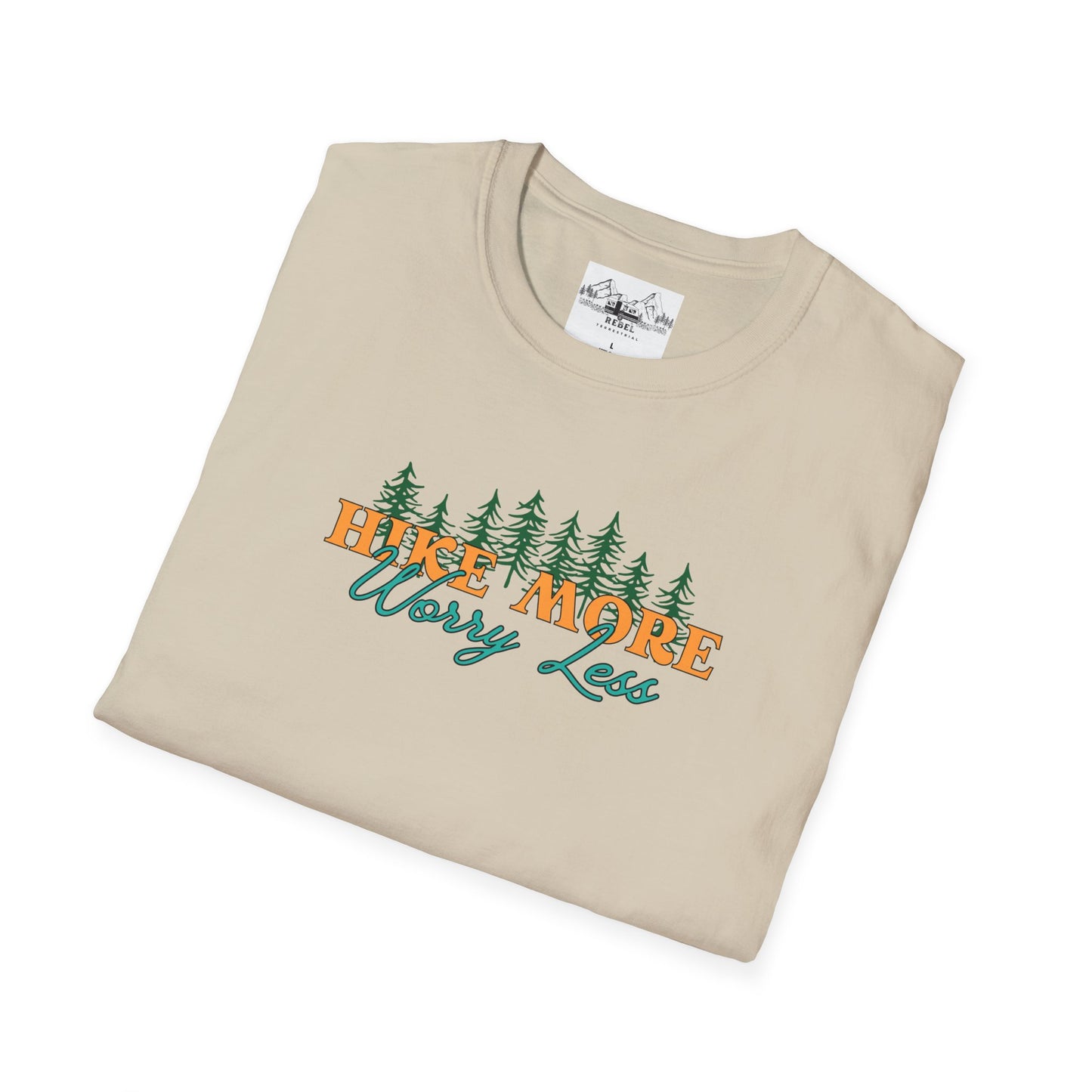 Hike More Worry Less | Retro Pine Trees Unisex Softstyle T-Shirt
