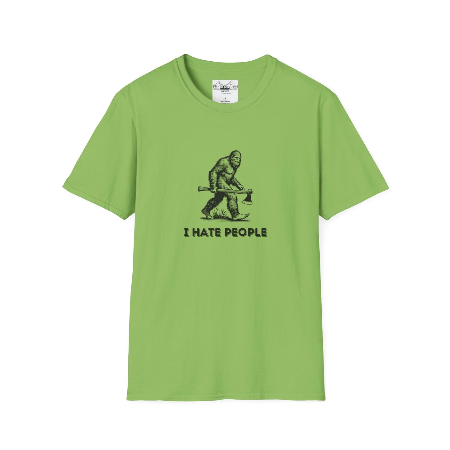 Bigfoot with Axe – "I Hate People" Unisex Softstyle T-Shirt