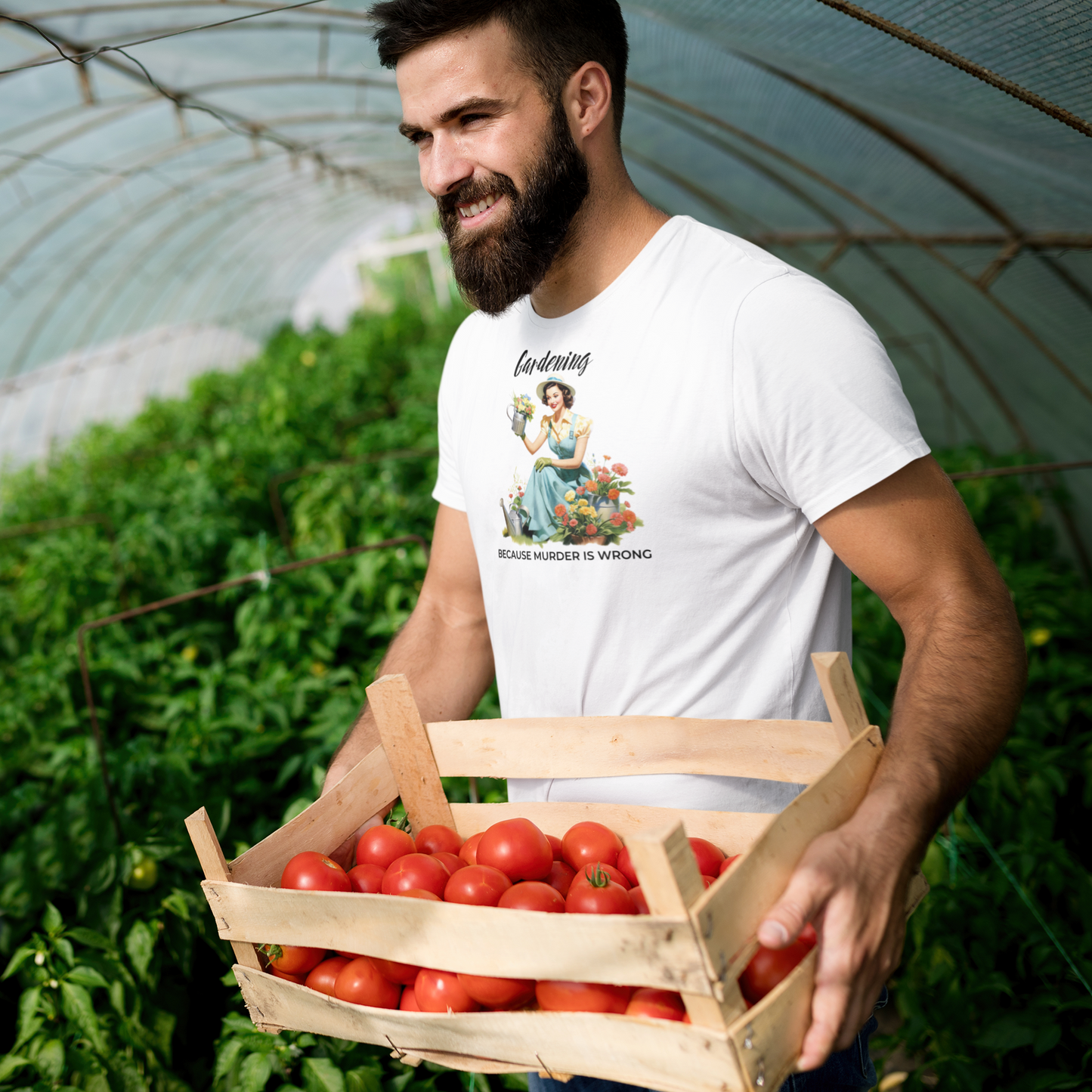 Gardening, Because Murder is Wrong – Vintage Humor T-Shirt