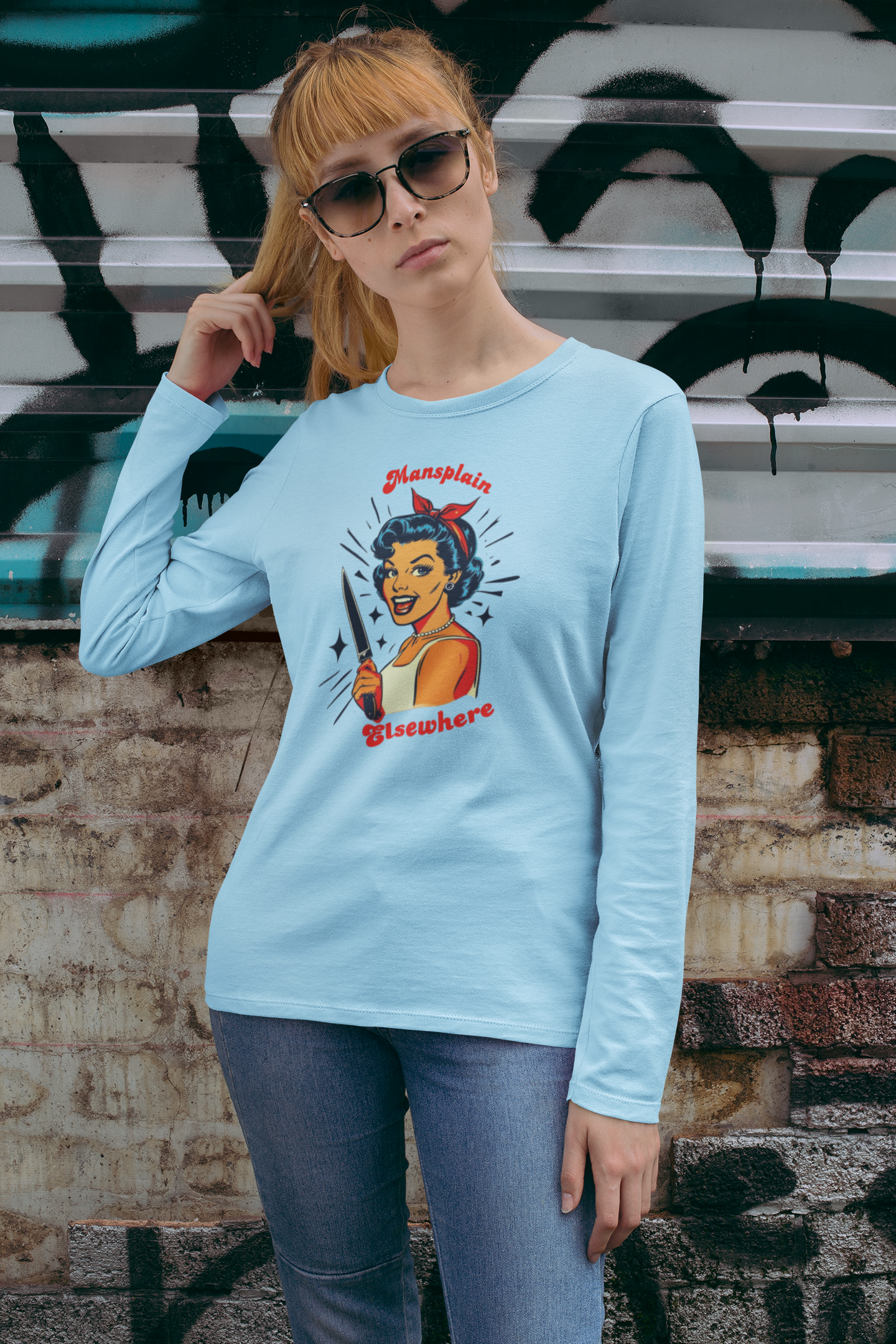 Mansplain Elsewhere – Vintage Feminist Long Sleeve Tee