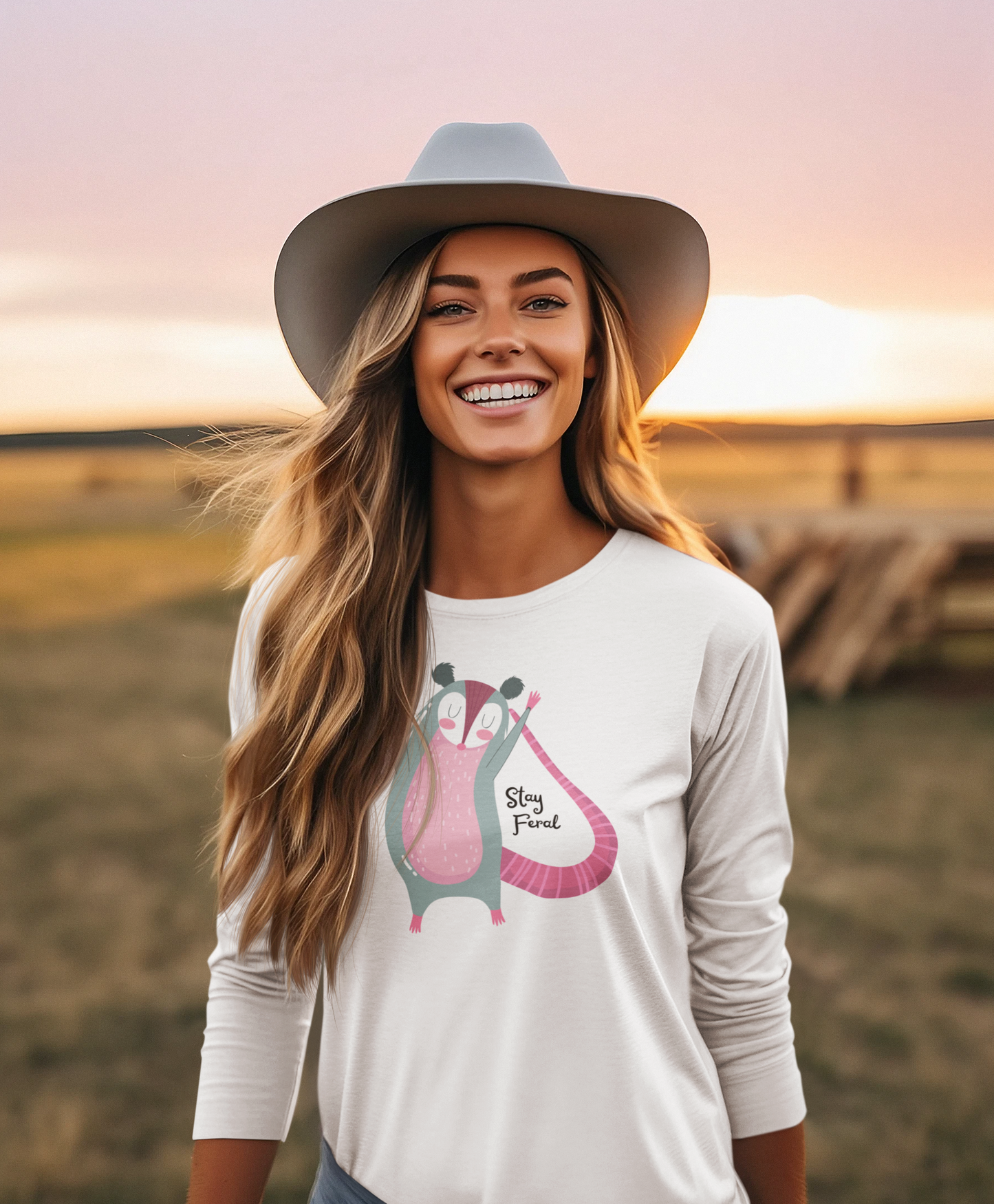 "Stay Feral" – Happy Possum Long Sleeve Tee