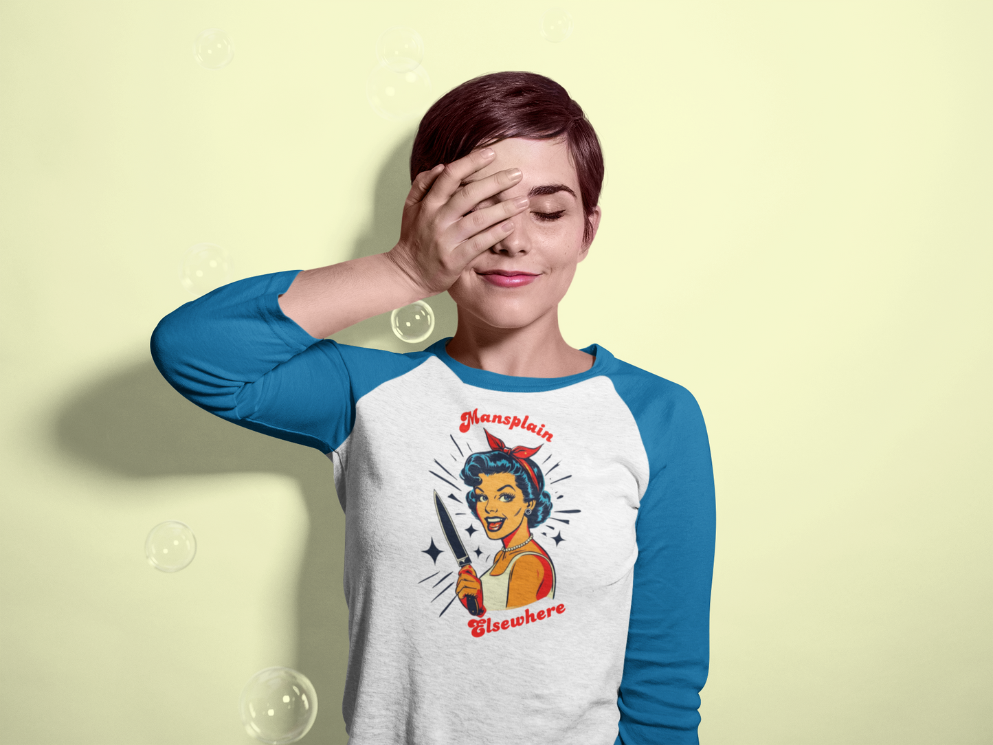 Mansplain Elsewhere – Unisex 3/4 Sleeve Baseball Tee