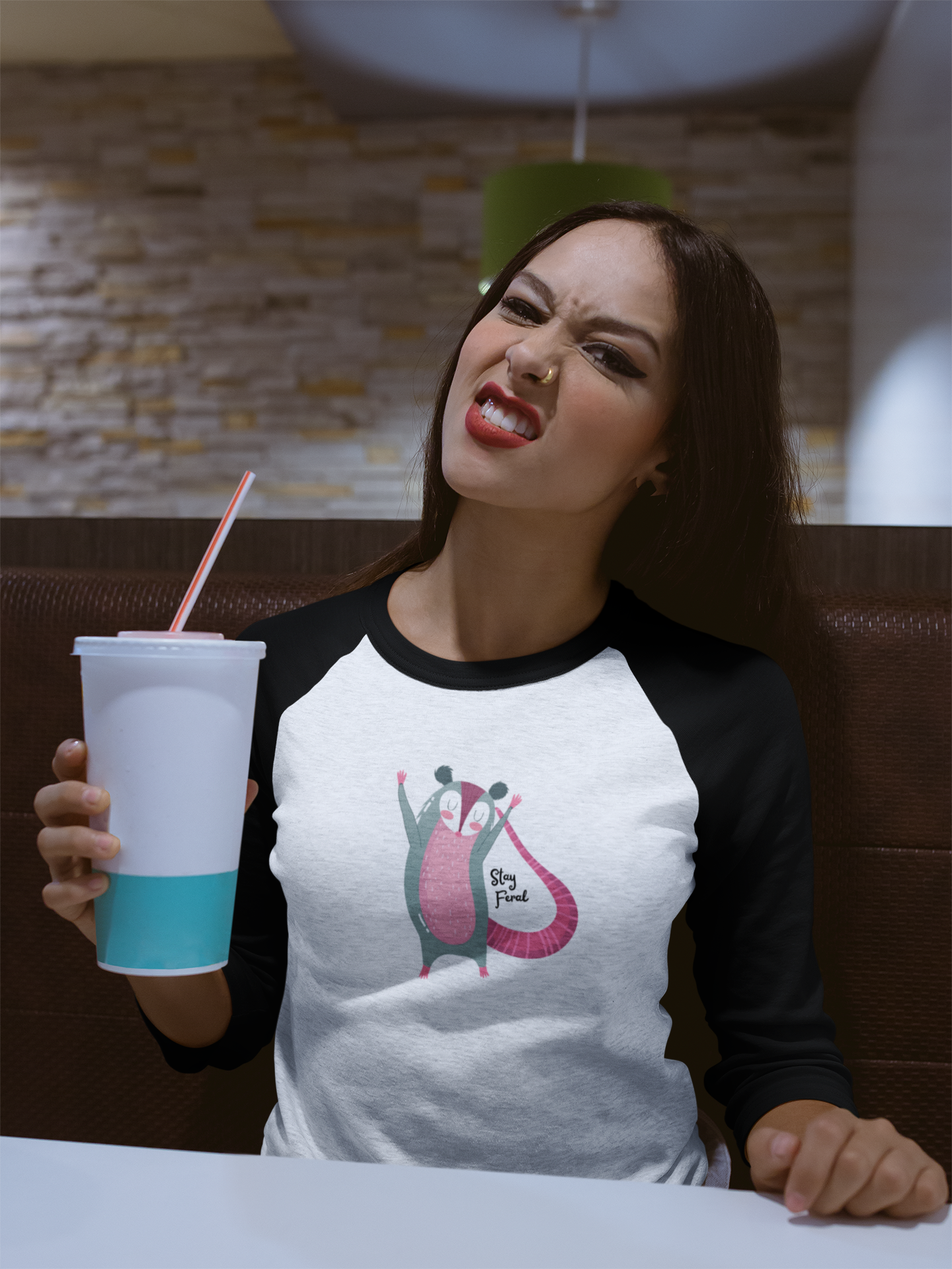Stay Feral – Happy Possum Unisex 3/4 Sleeve Baseball Tee