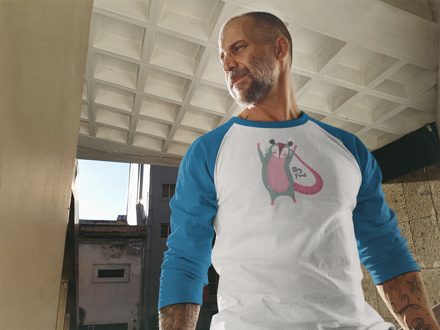 Stay Feral – Happy Possum Unisex 3/4 Sleeve Baseball Tee