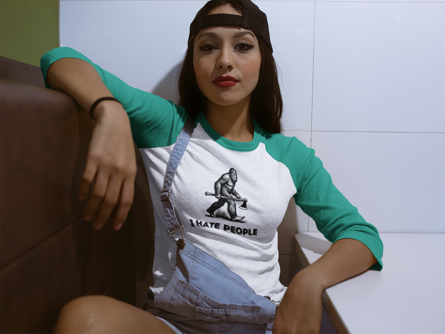 Bigfoot with Axe – "I Hate People" Unisex 3/4 Sleeve Baseball Tee